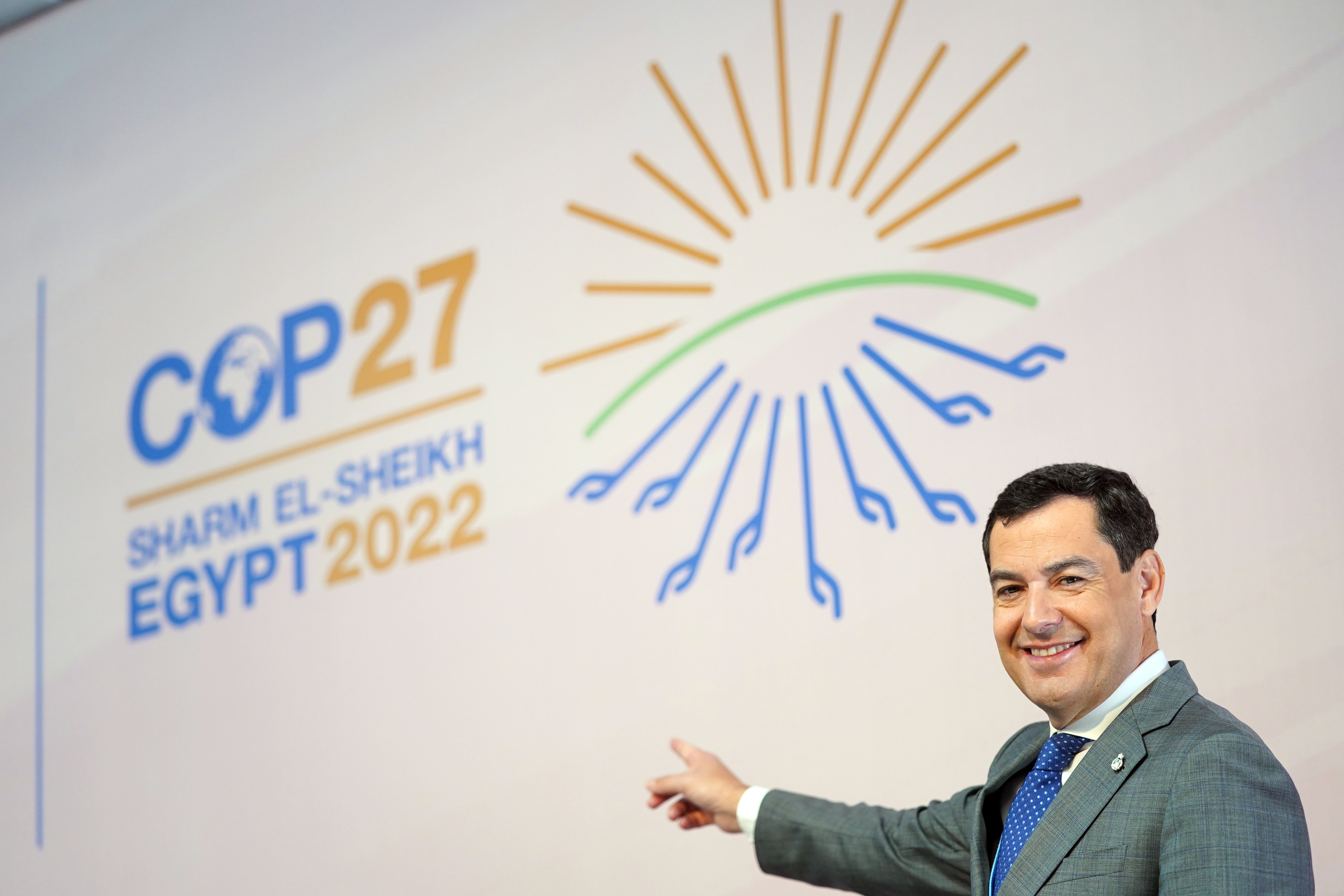 El presidente de la Junta, Juanma Moreno, durante su participacin en la Cumbre del Clima de la ONU en Egipto.