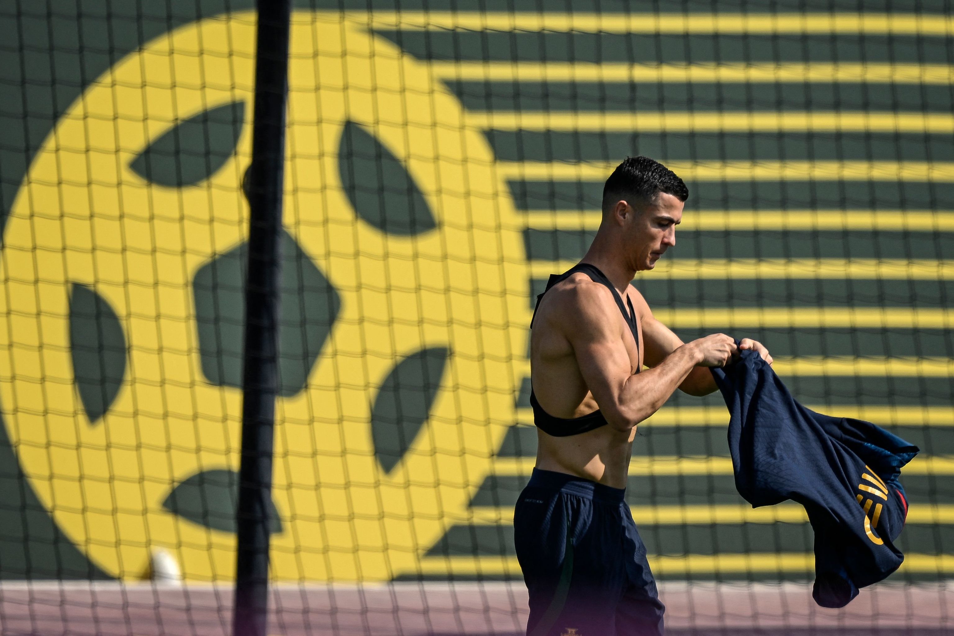 Cristiano Ronaldo, durante el entrenamiento.