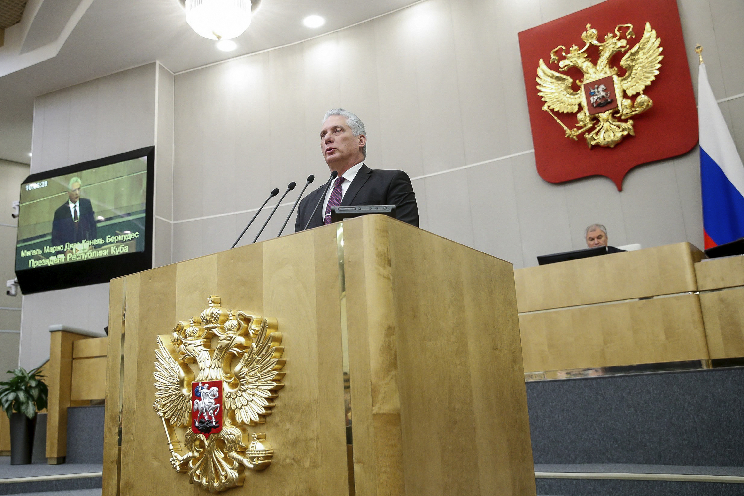 Díaz-Canel interviene en la Duma Estatal, la Cámara Baja del Parlamento ruso.
