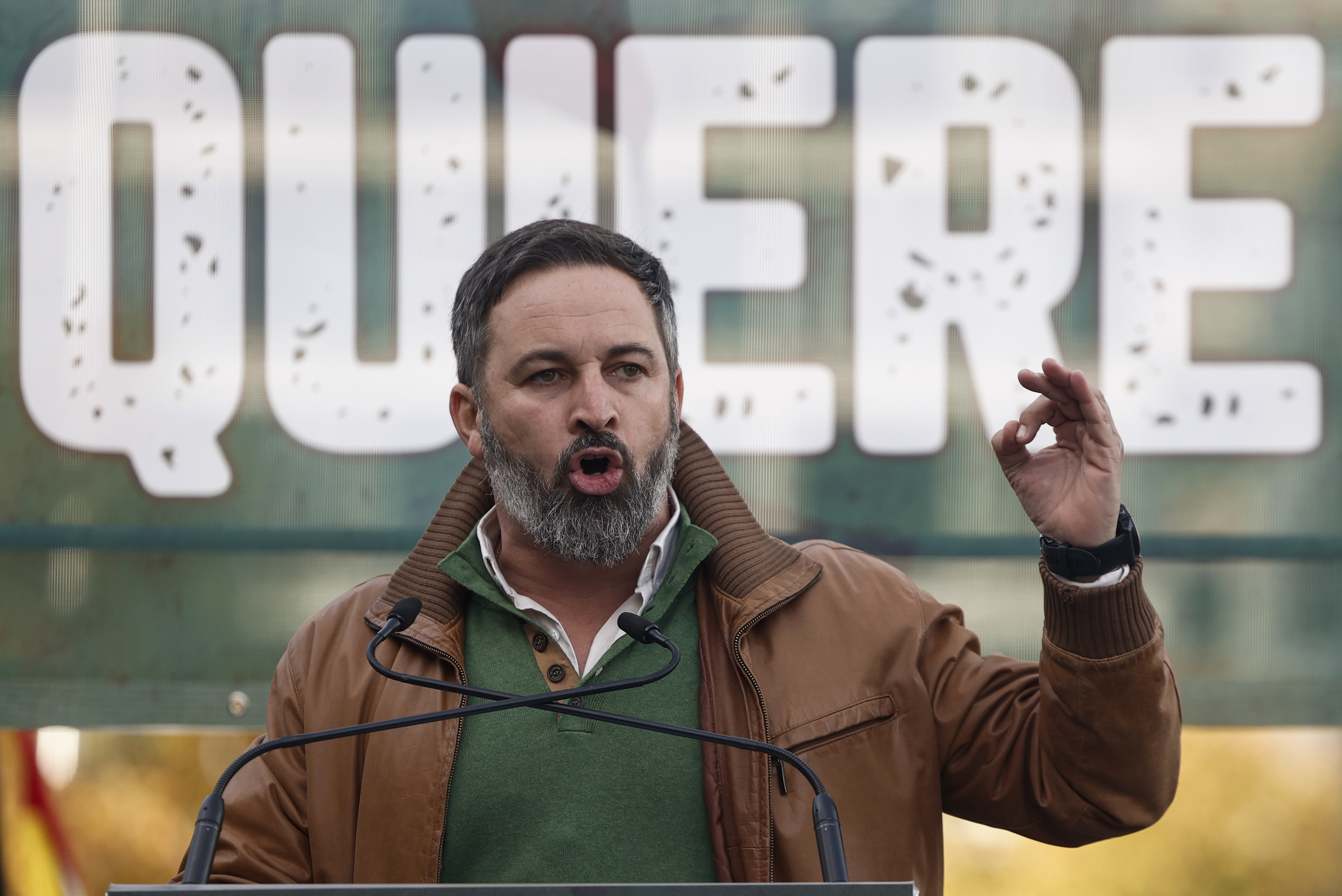 Santiago Abascal, durante el acto de Vox en la Plaza de Colón de Madrid.