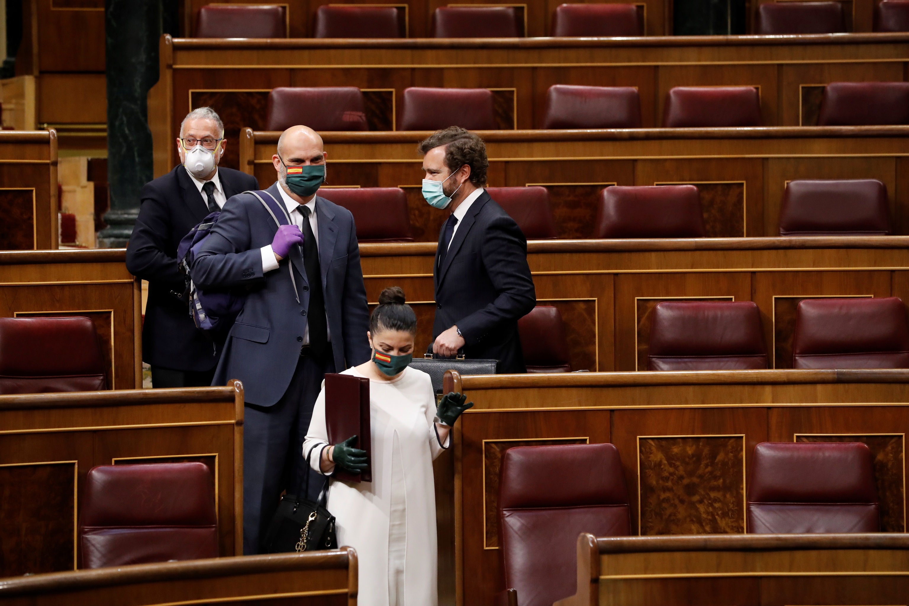 Snchez del Real, Santiago Abascal y Macarena Olona en el Congreso en 2020