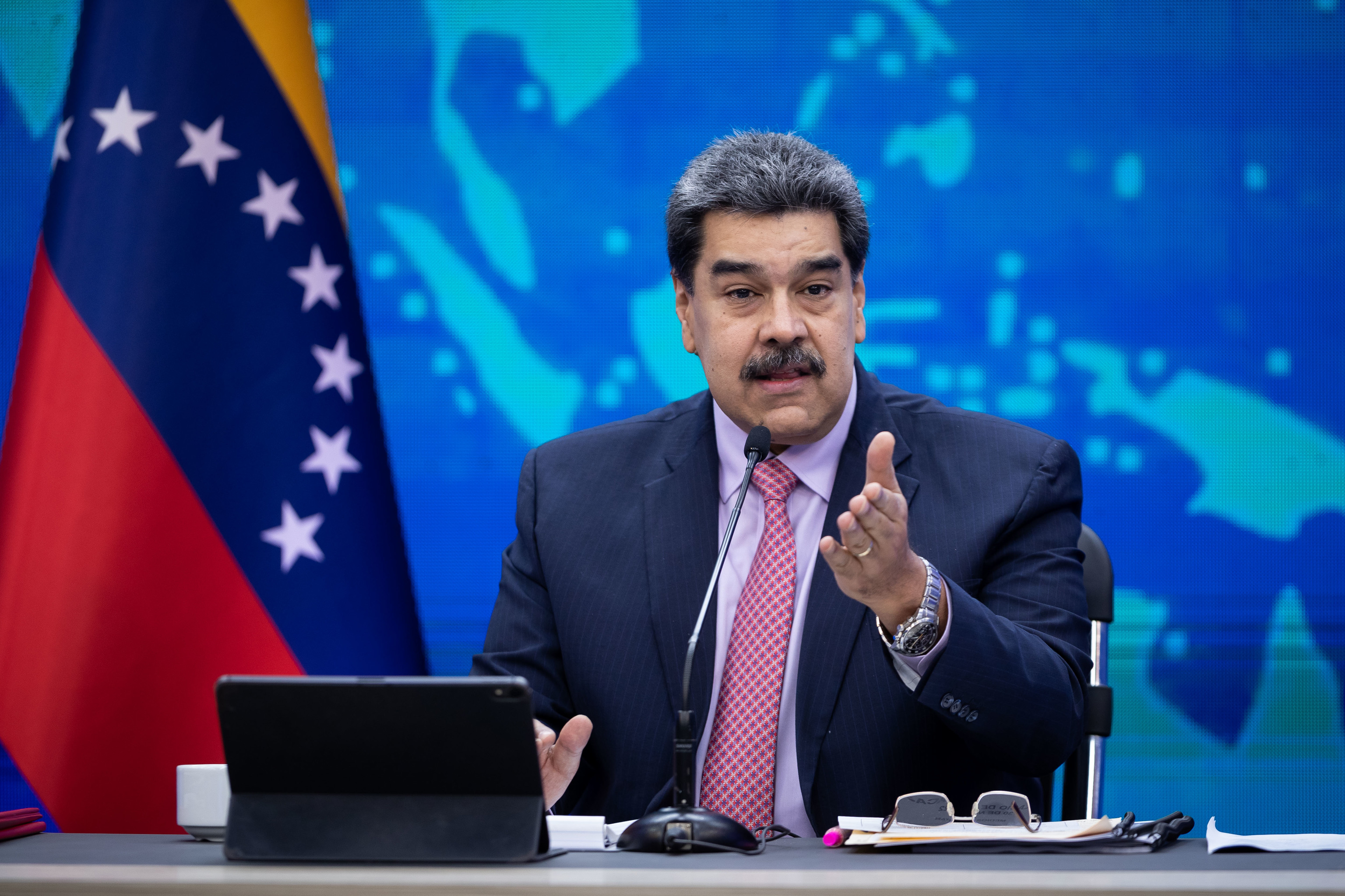 Nicolás Maduro durante una rueda de prensa desde el Palacio Miraflores.