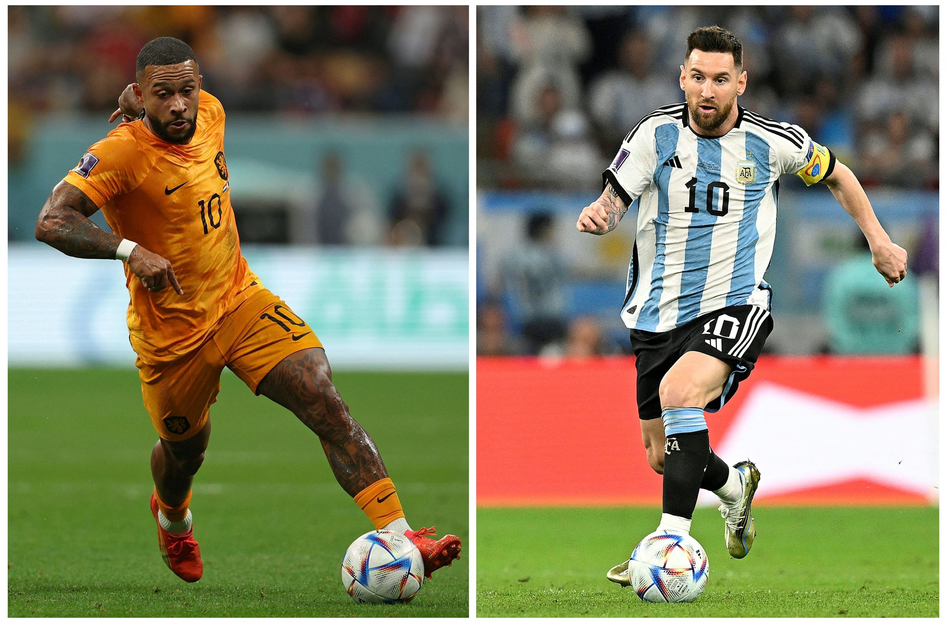 Memphis Depay, de Países Bajos, y Leo Messi, de Argentina.