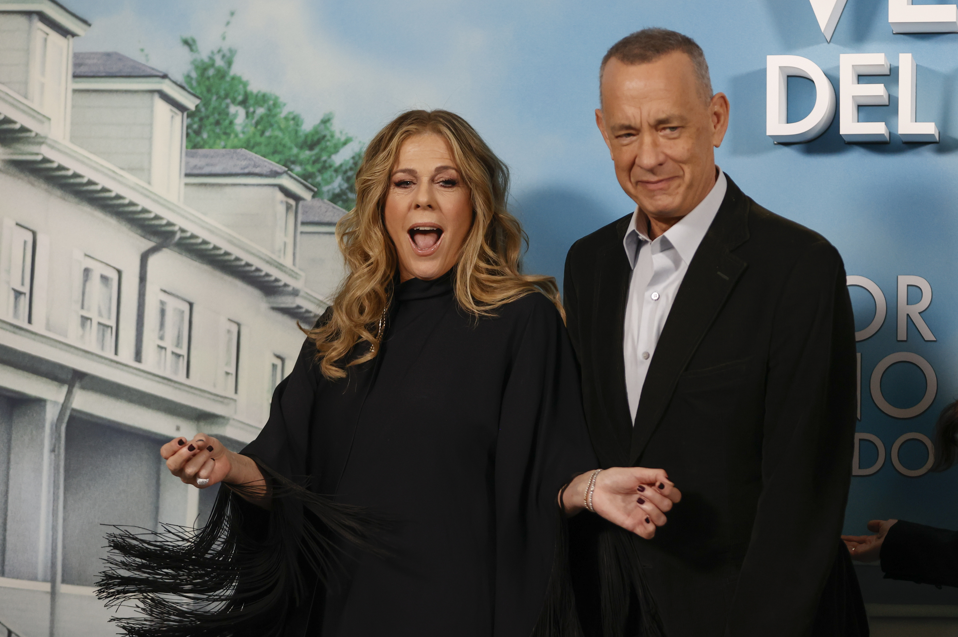 El actor Tom Hanks y su esposa, Rita Wilson, en la presentacin en Madrid de 'El peor vecino del mundo'.