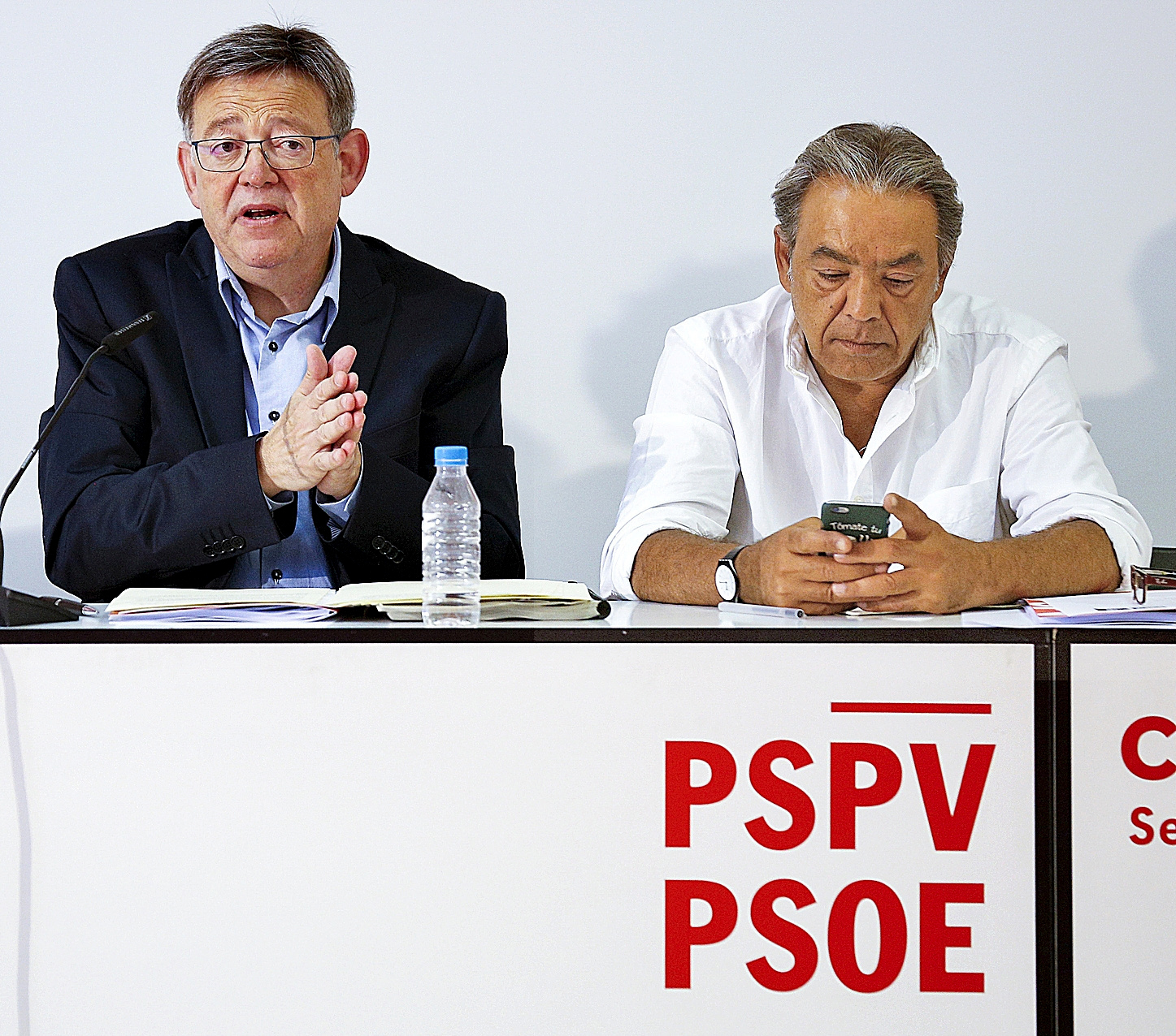 Ximo Puig y Manuel Mata, en una reunin de la ejecutiva del PSPV de 2017.