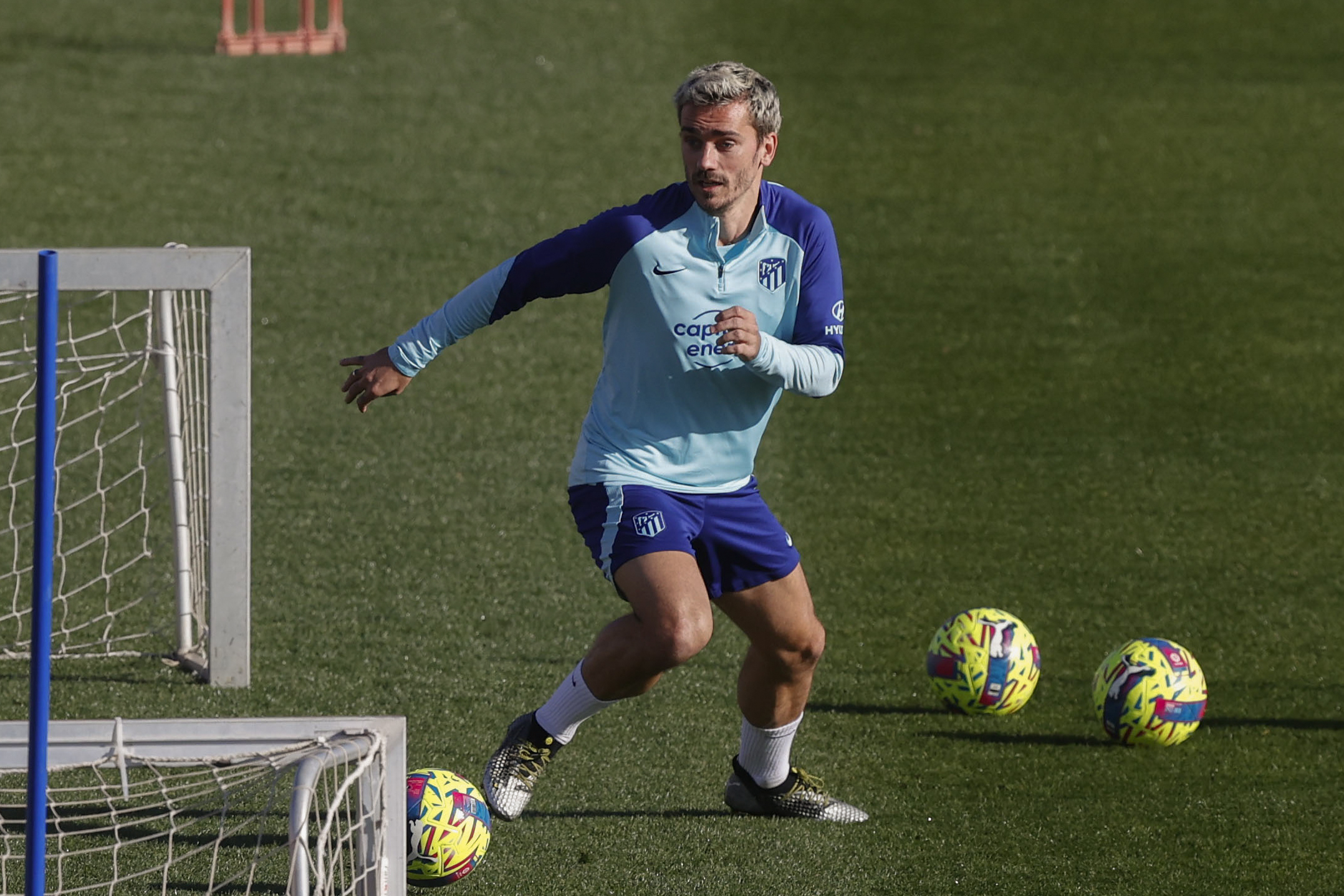 El mundialista Griezmann, en el entrenamiento del martes del Atltico de Madrid.