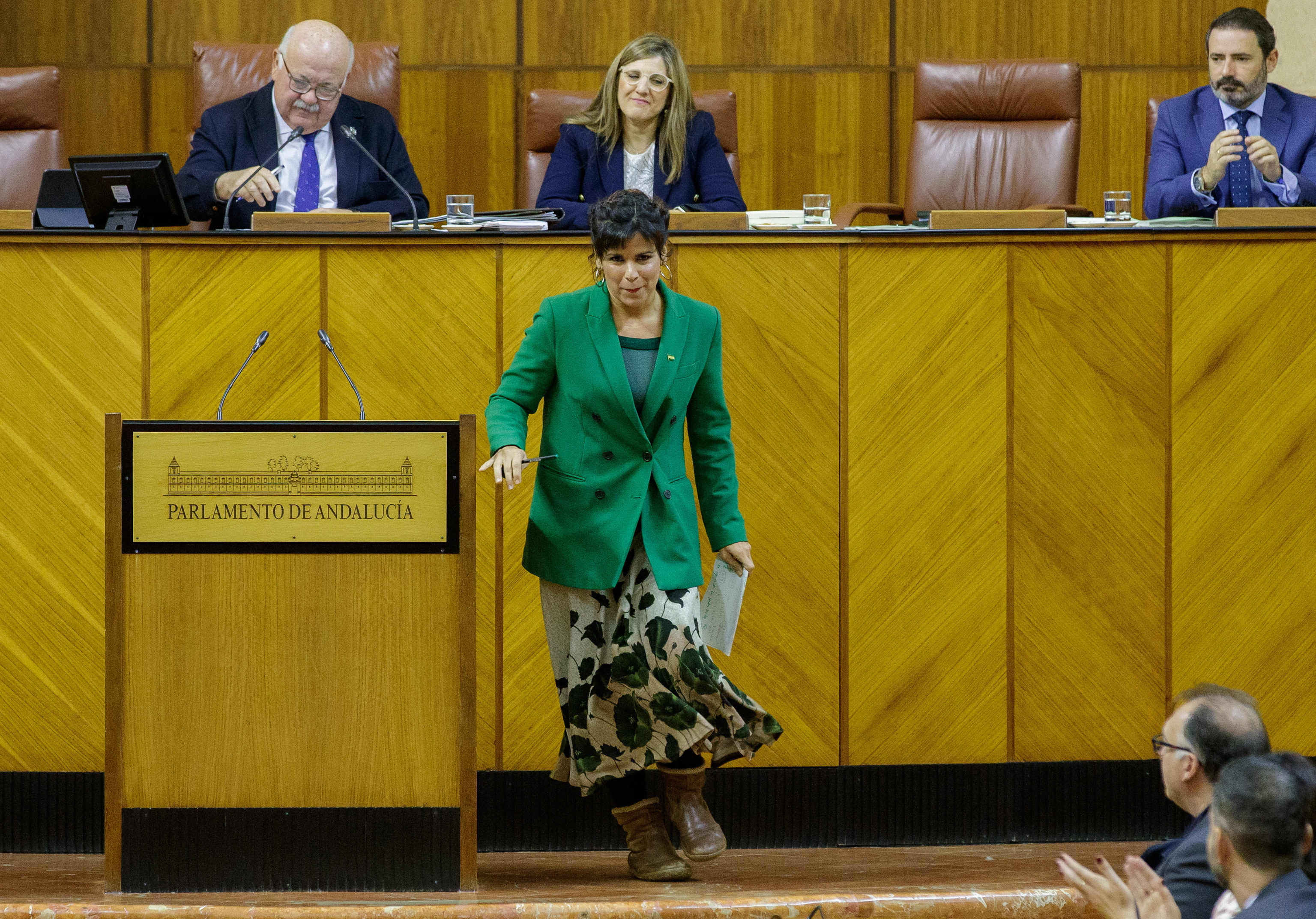 Teresa Rodrguez, tras su ltima intervencin en el pleno del Parlamento andaluz.