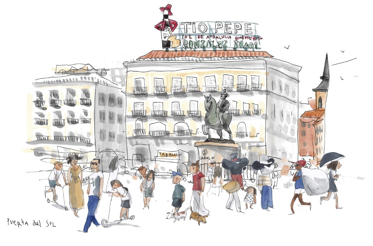 Ilustración de  Ximena Maier del libro sobre Madrid.