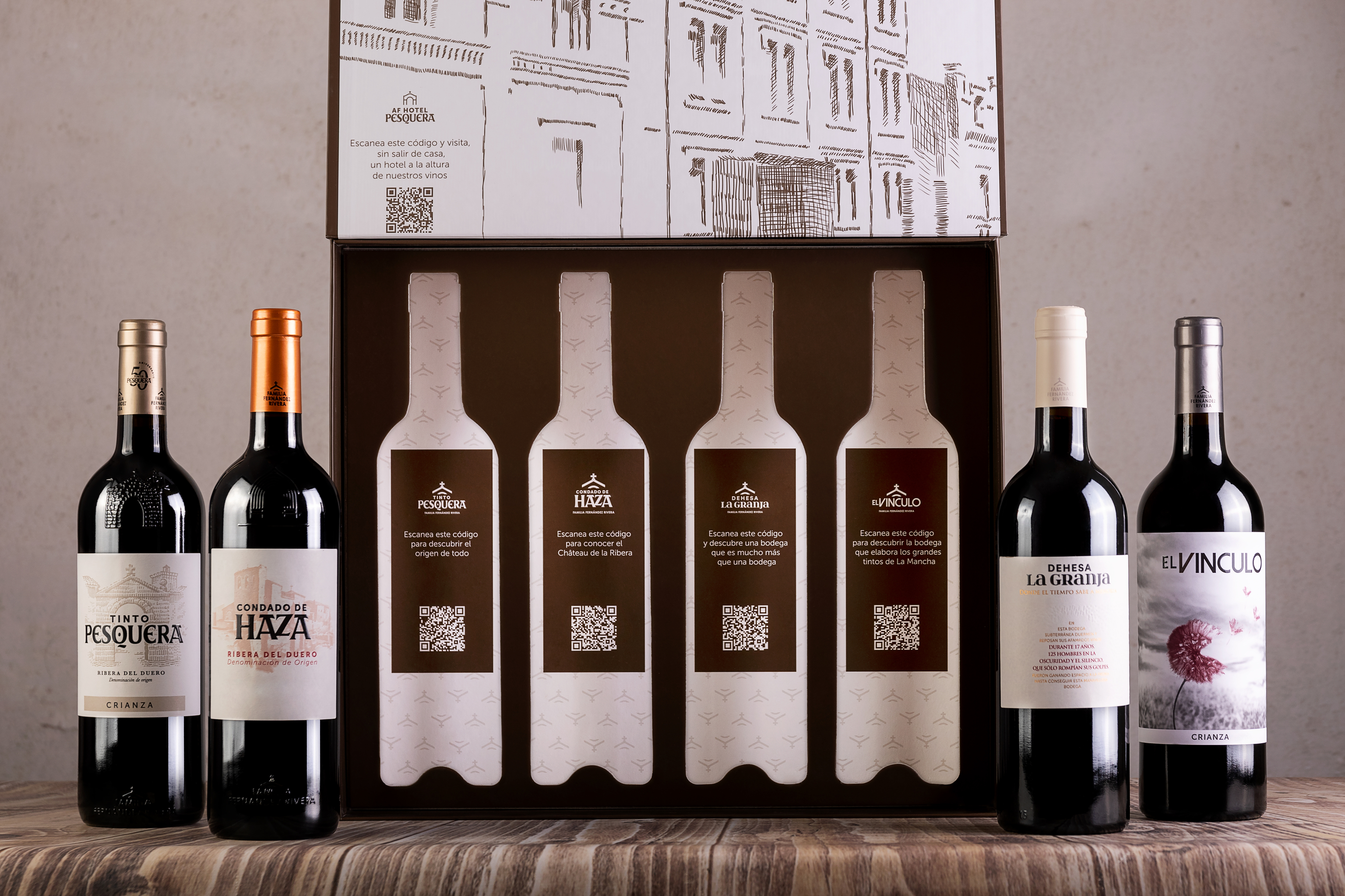 Pack 50 aniversario de Bodegas Tinto Pesquera con los cuatro mejores vinos de cada bodega del grupo.