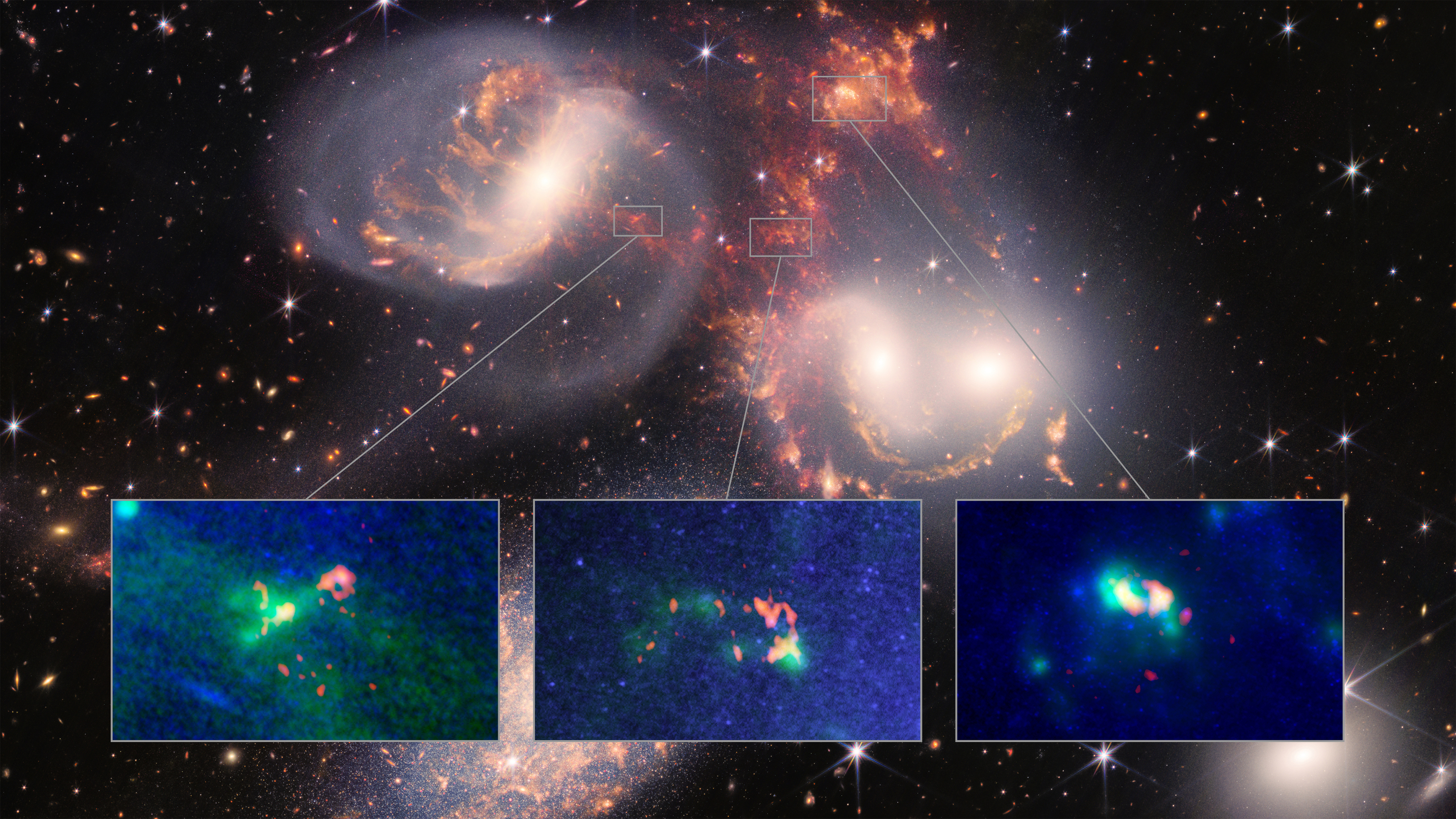mediodía Sonrisa Privilegio El observatorio ALMA y el telescopio espacial James Webb revelan los  efectos de una colisión entre galaxias | Ciencia