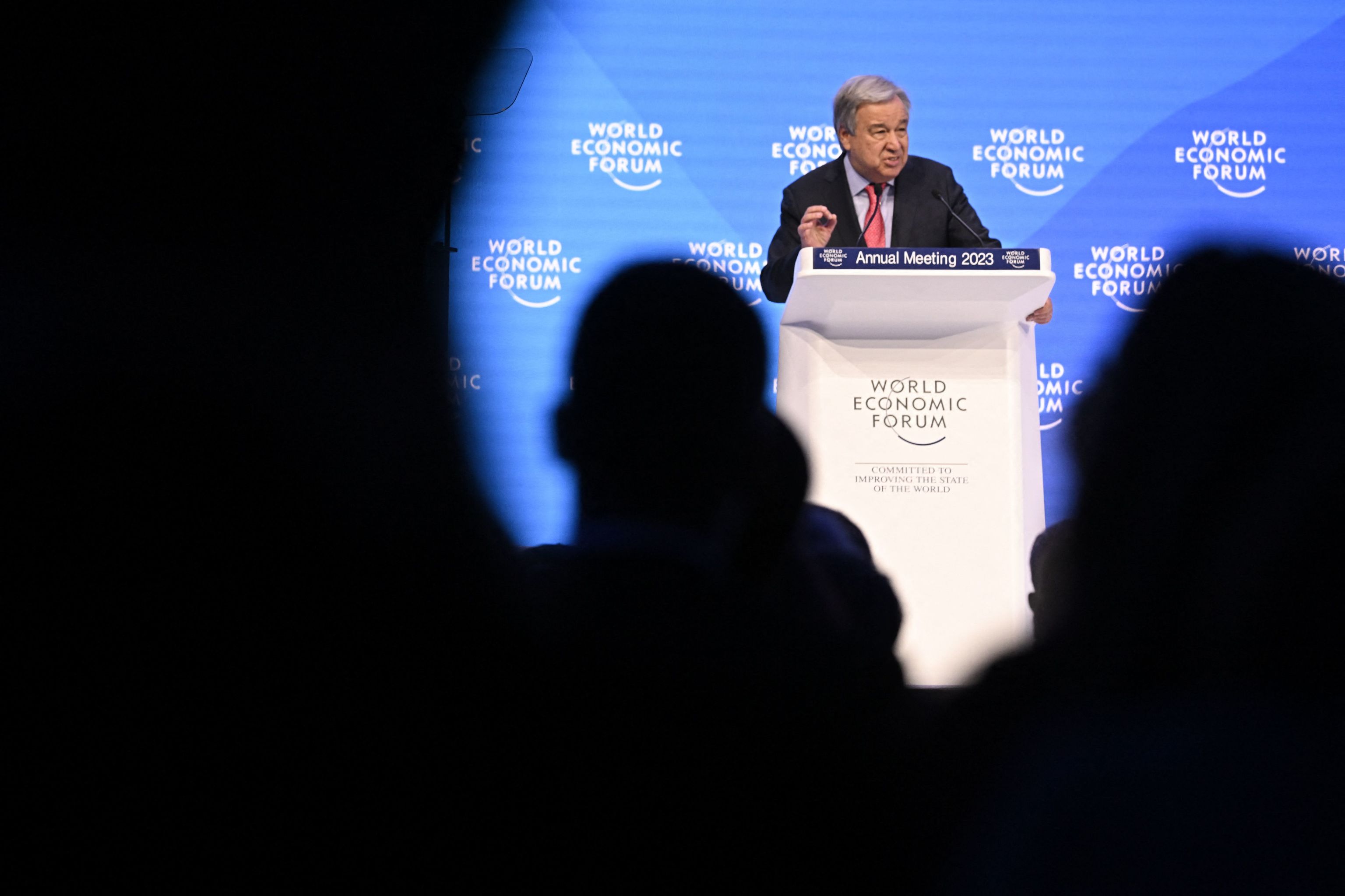 El secretario general de la ONU, António Guterres, durante su intervención en Davos