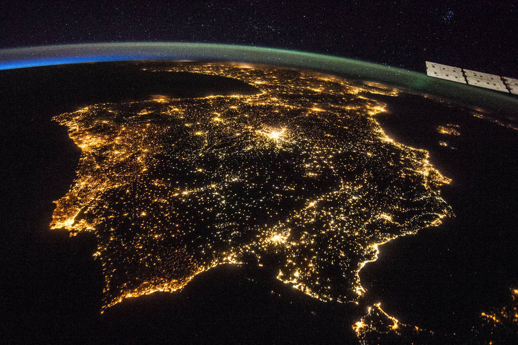 La península Ibérica, captada desde la Estación Espacial Internacional en 2017