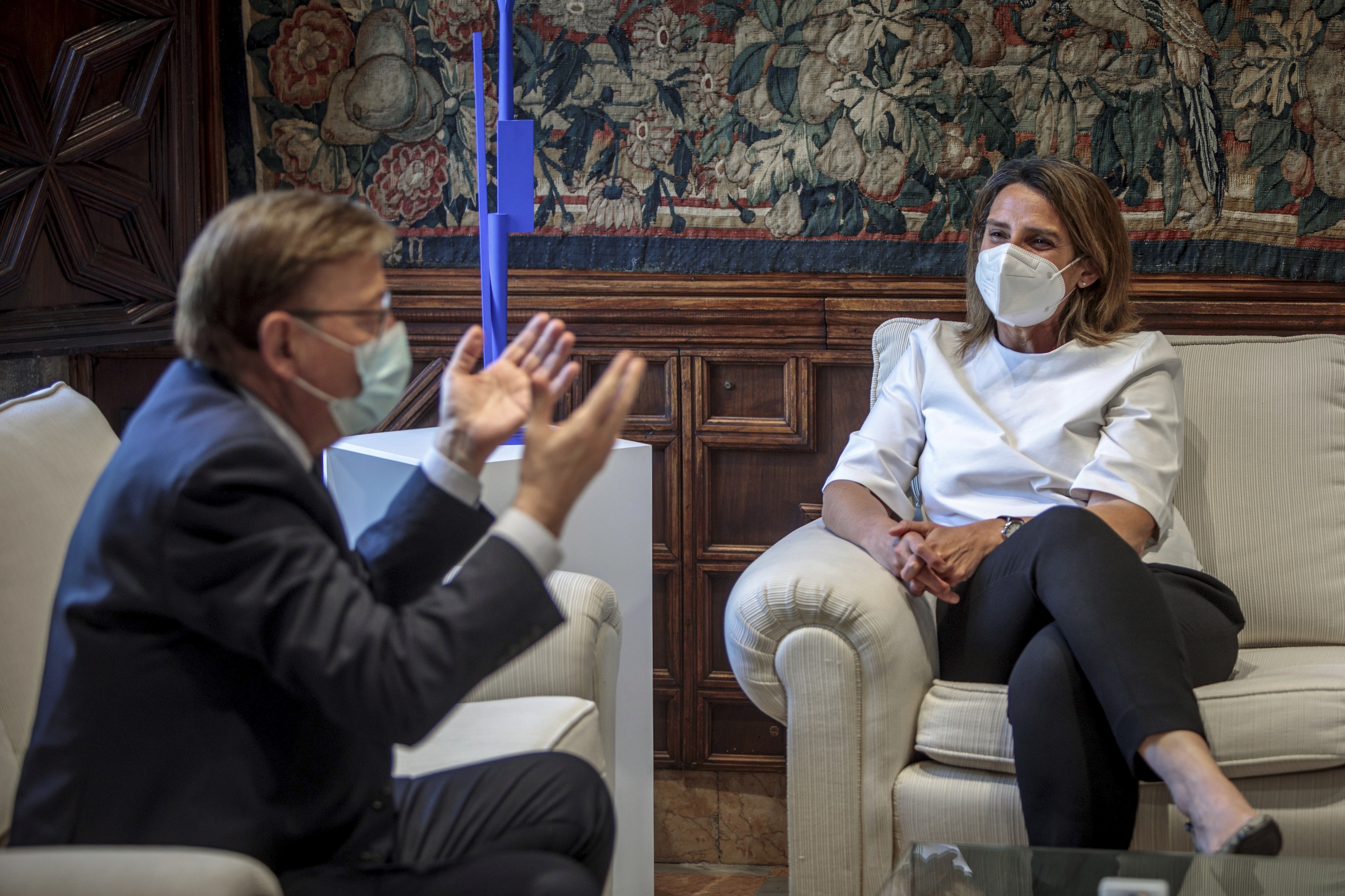 El presidente de la Generalitat, Ximo Puig, durante una reunin con Teresa Ribera, ministra de Transicin Ecolgica.