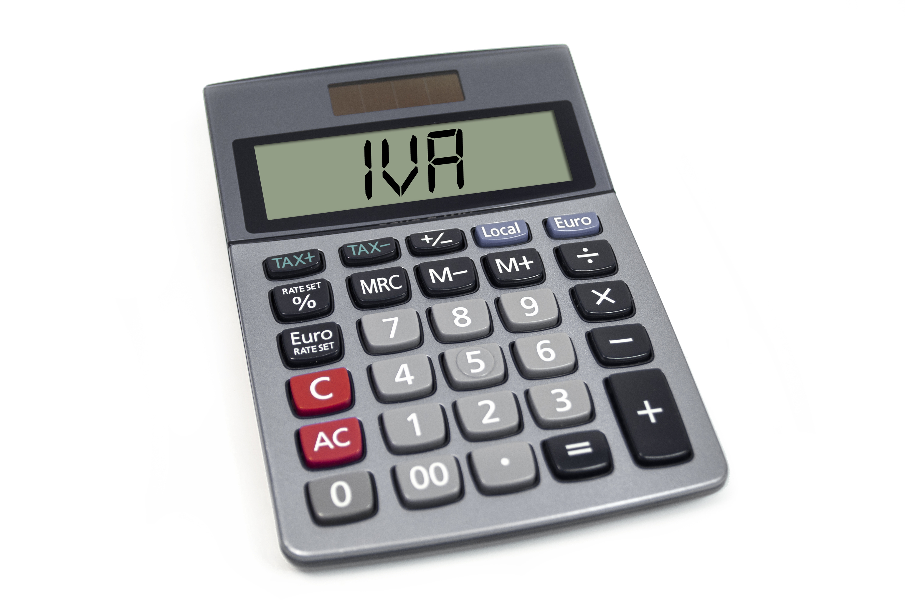 Ilustración de una calculadora con el término IVA en pantalla.