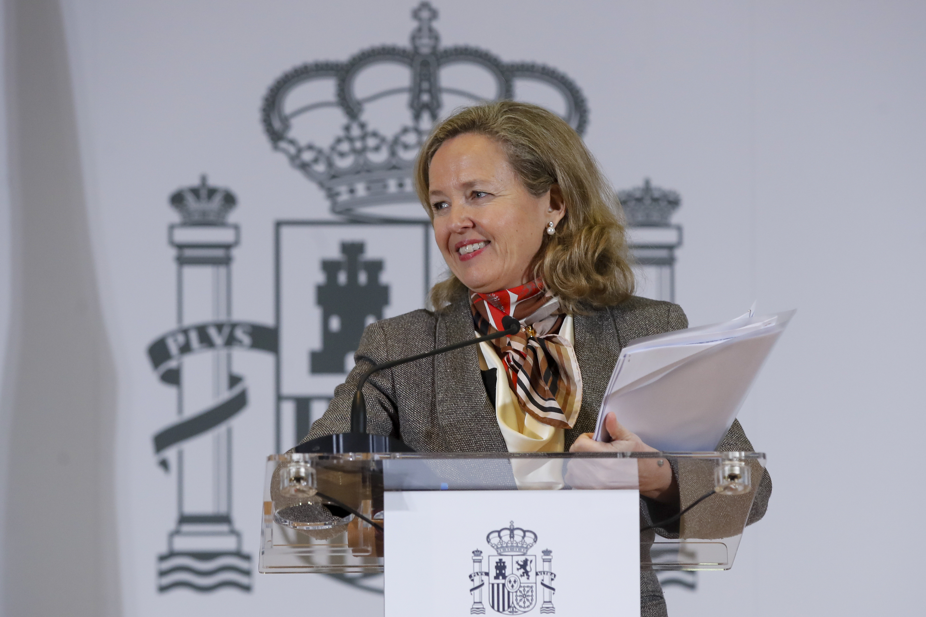 La vicepresidenta primerLa vicepresidenta primera, Nadia Calviño, tras presidir la Conferencia Sectorial de Mejora Regulatoria del Clima de Negocios este lunes en Madrid. EFE/ Juan Carlos Hidalgo