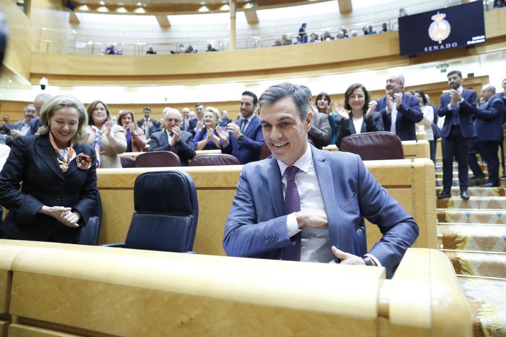 El presidente del Gobierno, Pedro Sánchez, este martes, en el Senado..