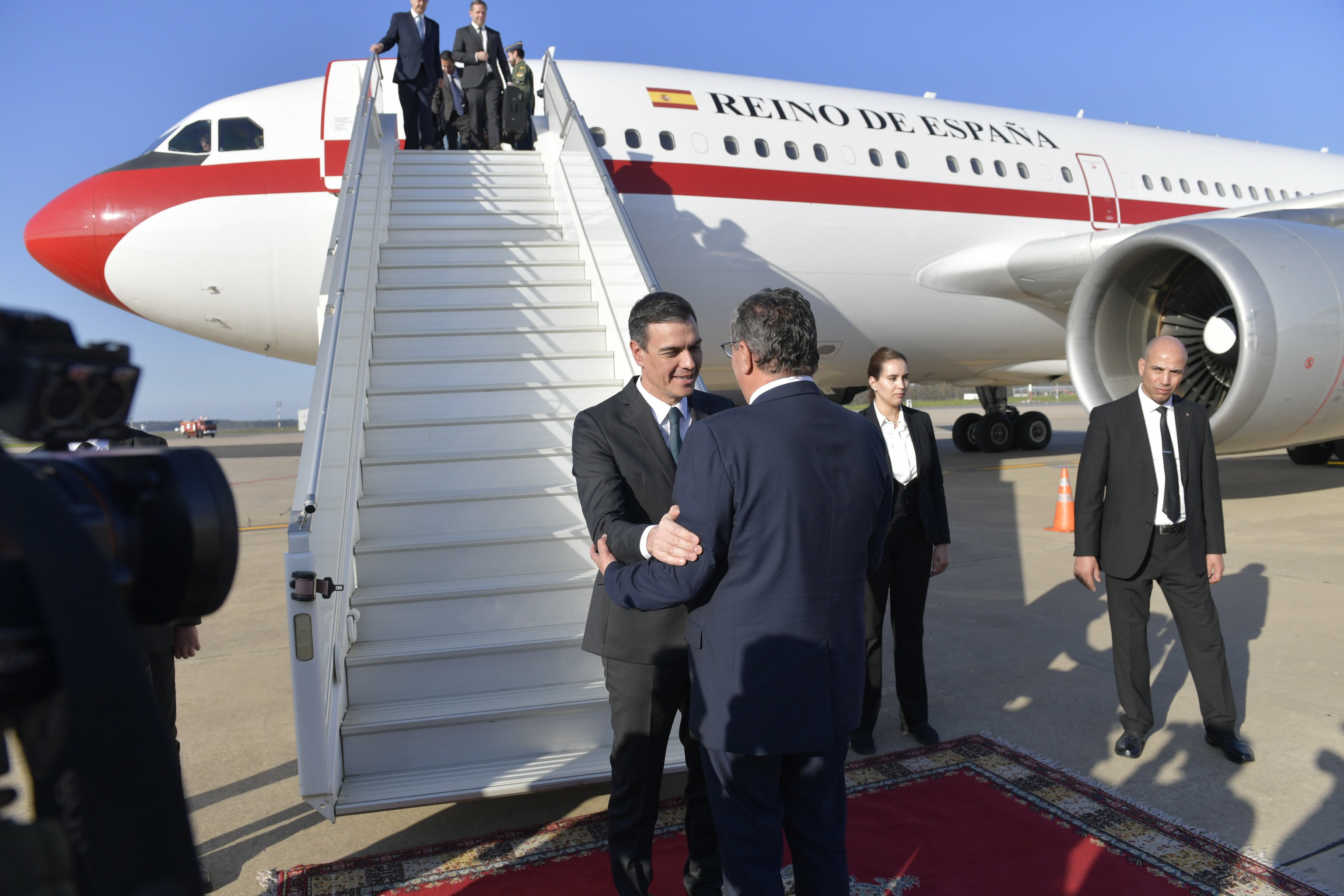 Pedro Sánchez, a su llegada a Rabat.
