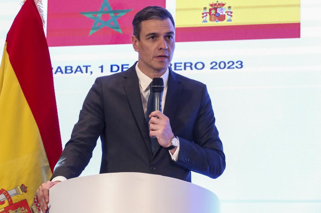 El presidente del Gobierno, Pedro Sánchez, durante su intervención en el foro empresarial celebrado en Rabat.