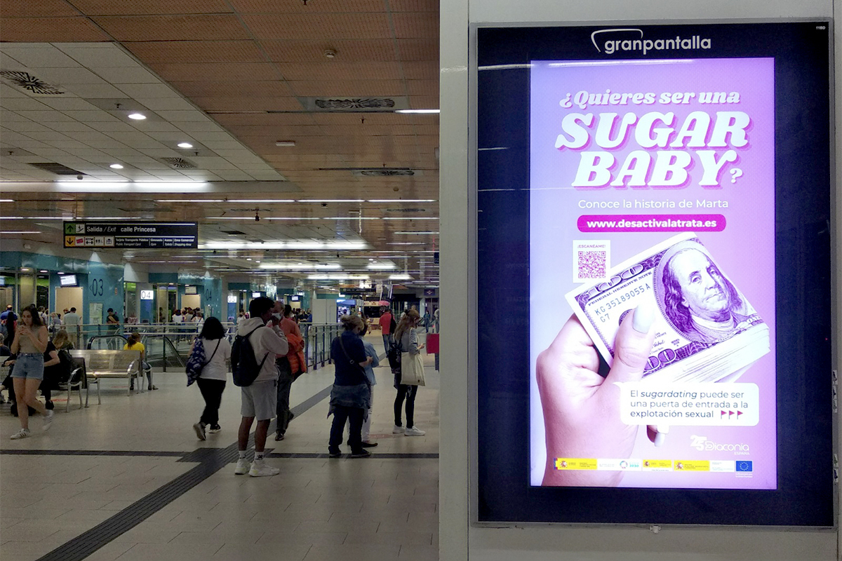 Un cartel de la campaa contra el 'sugar dating' que Diacona Espaa lanz en 2022.