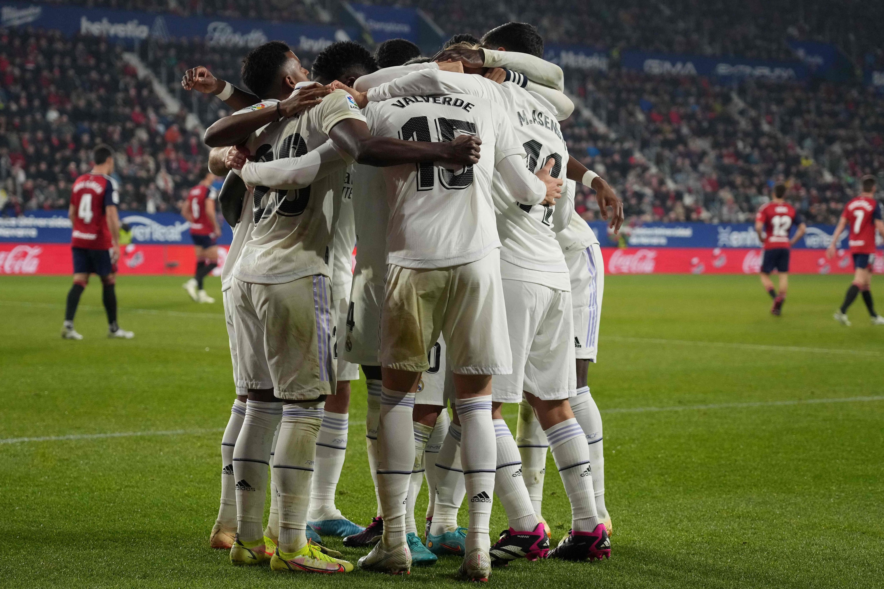 El Madrid celebra el gol de Valverde.