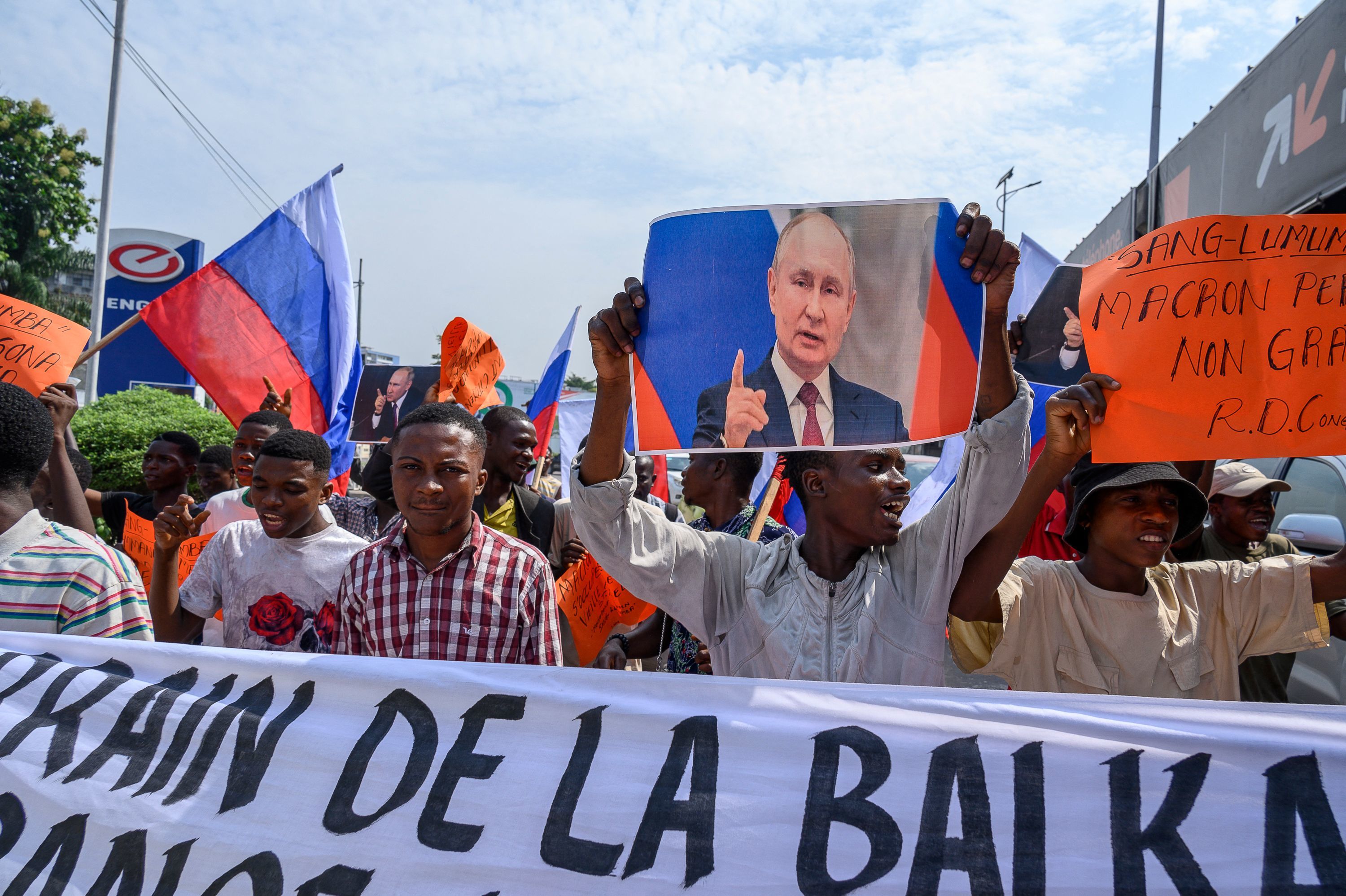 Manifestacin contra Macron, en Kinshasa.