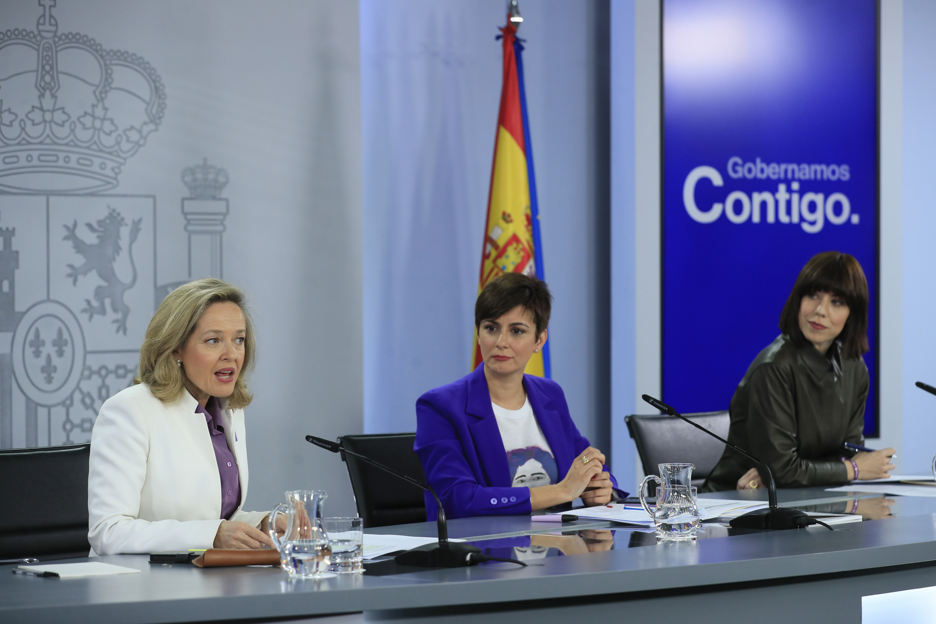 Nadia Calvio, Isabel Rodrguez y Diana Morant, en la rueda de prensa posterior al Consejo de Ministros.