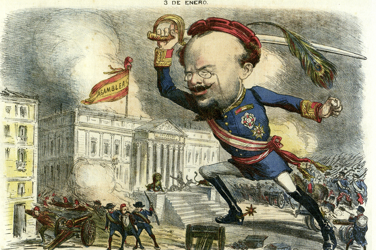 Caricatura del golpe del general Pavía, publicada en 'La madeja política', el 24 de eero.