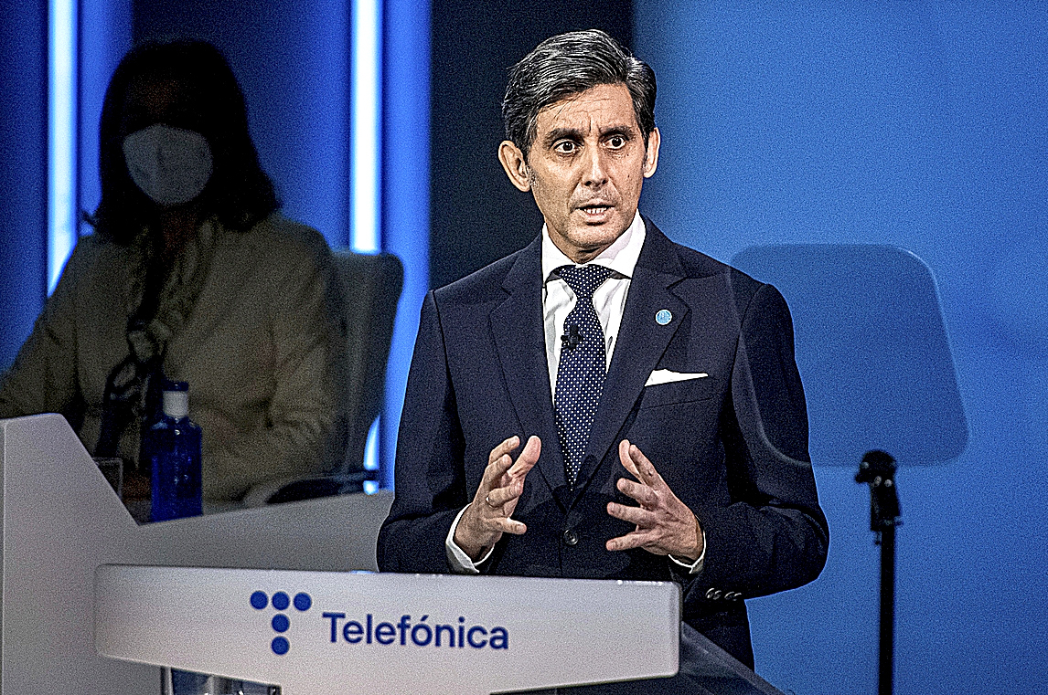 El presidente de Telefónica, José María Álvarez-Pallete, durante la última junta de accionistas