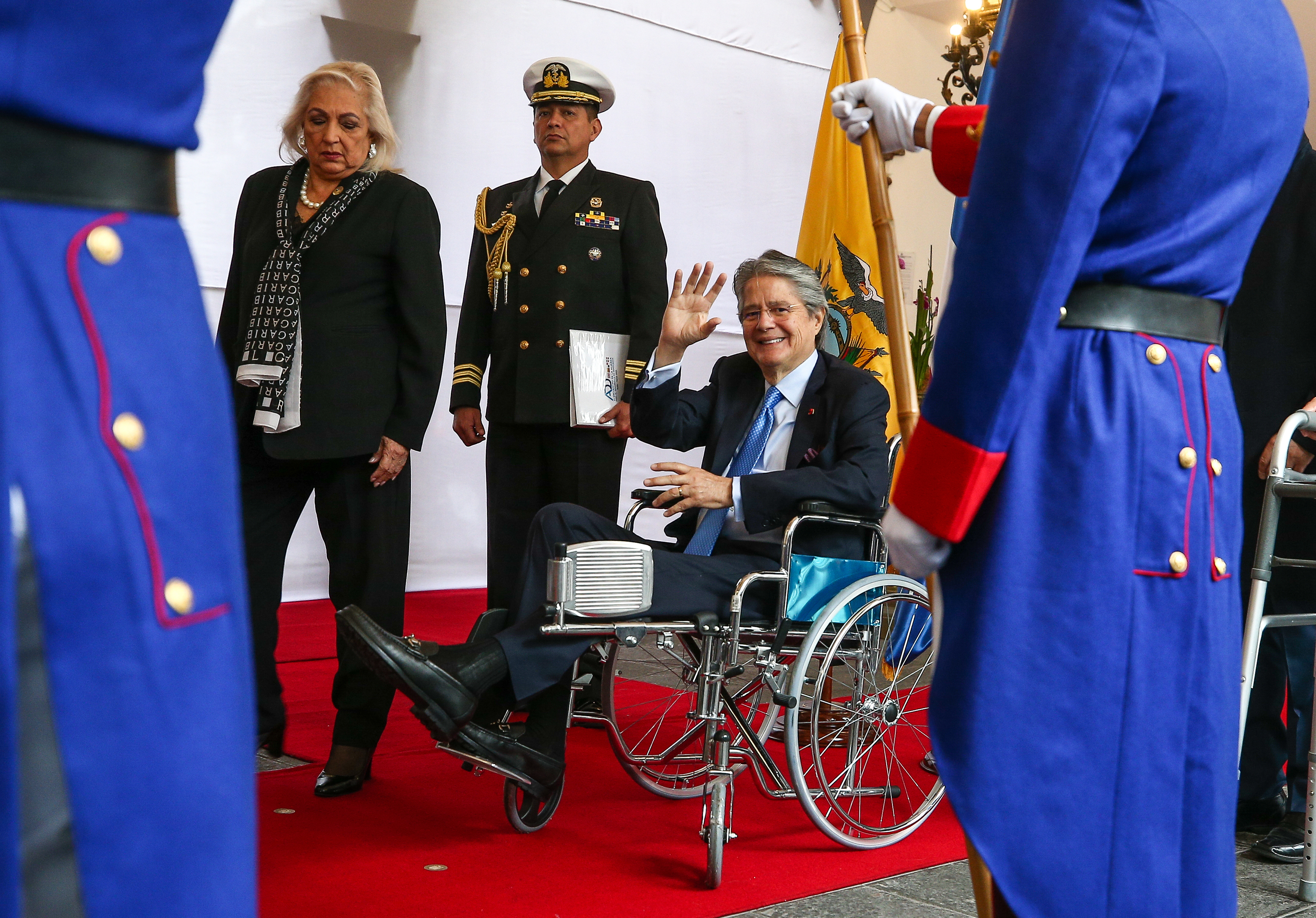 El presidente de Ecuador, Guillermo Lasso, a su llegada al Palacio de Gobierno, en Quito.