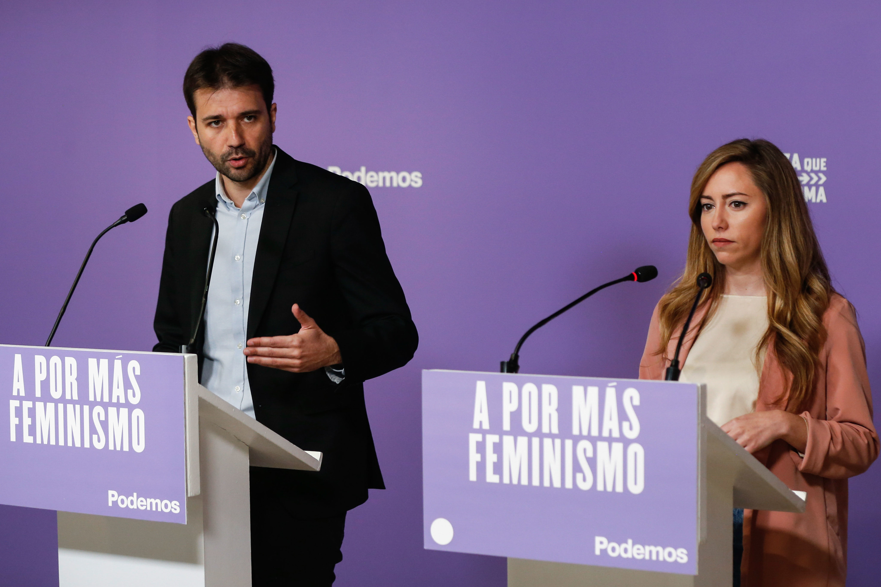 Rueda de prensa del coportavoz estatal de Podemos, Javier Snchez Serna, y la secretaria de Accin Institucional, Mara Teresa Prez.