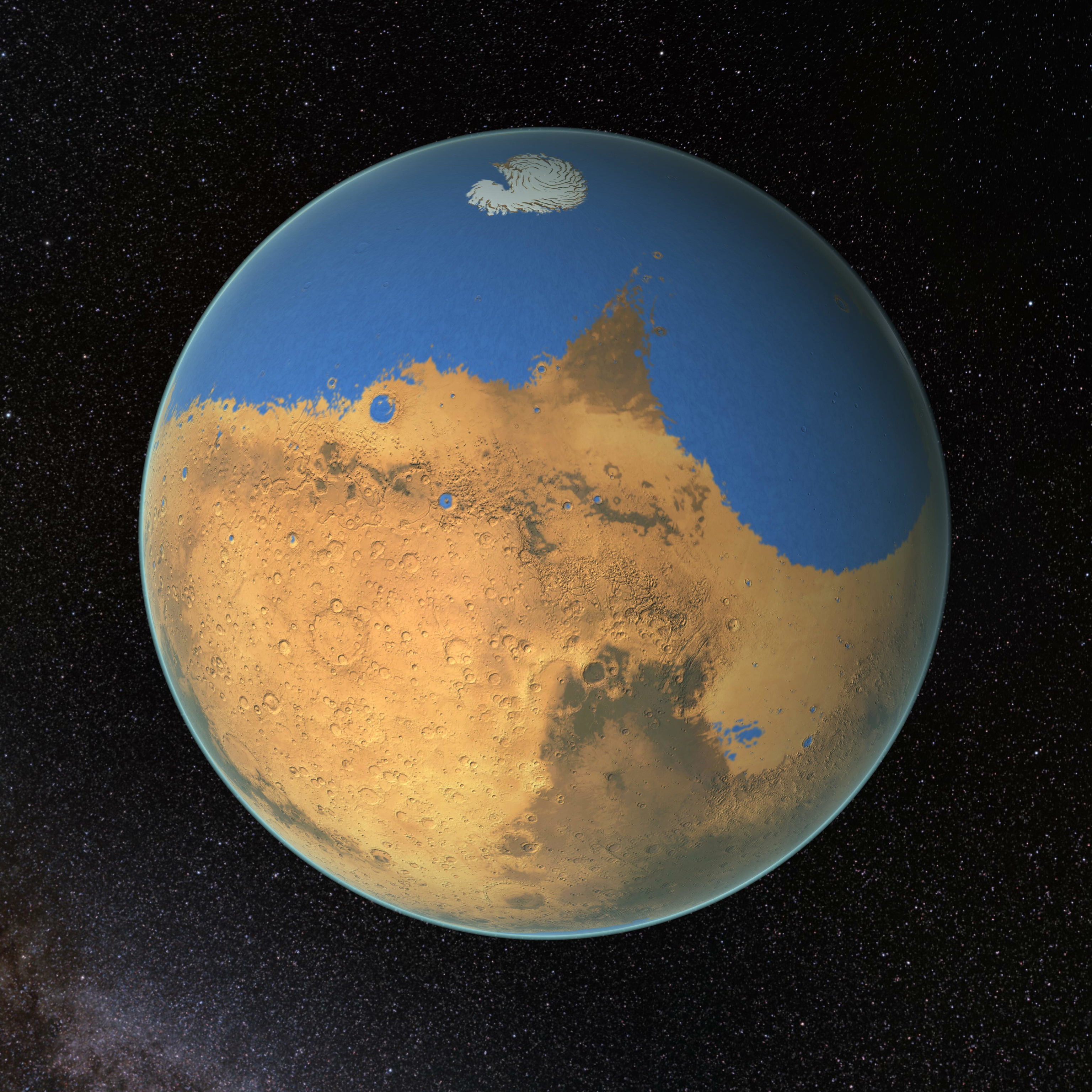 Recreación de Marte cubierta por un gran océano.