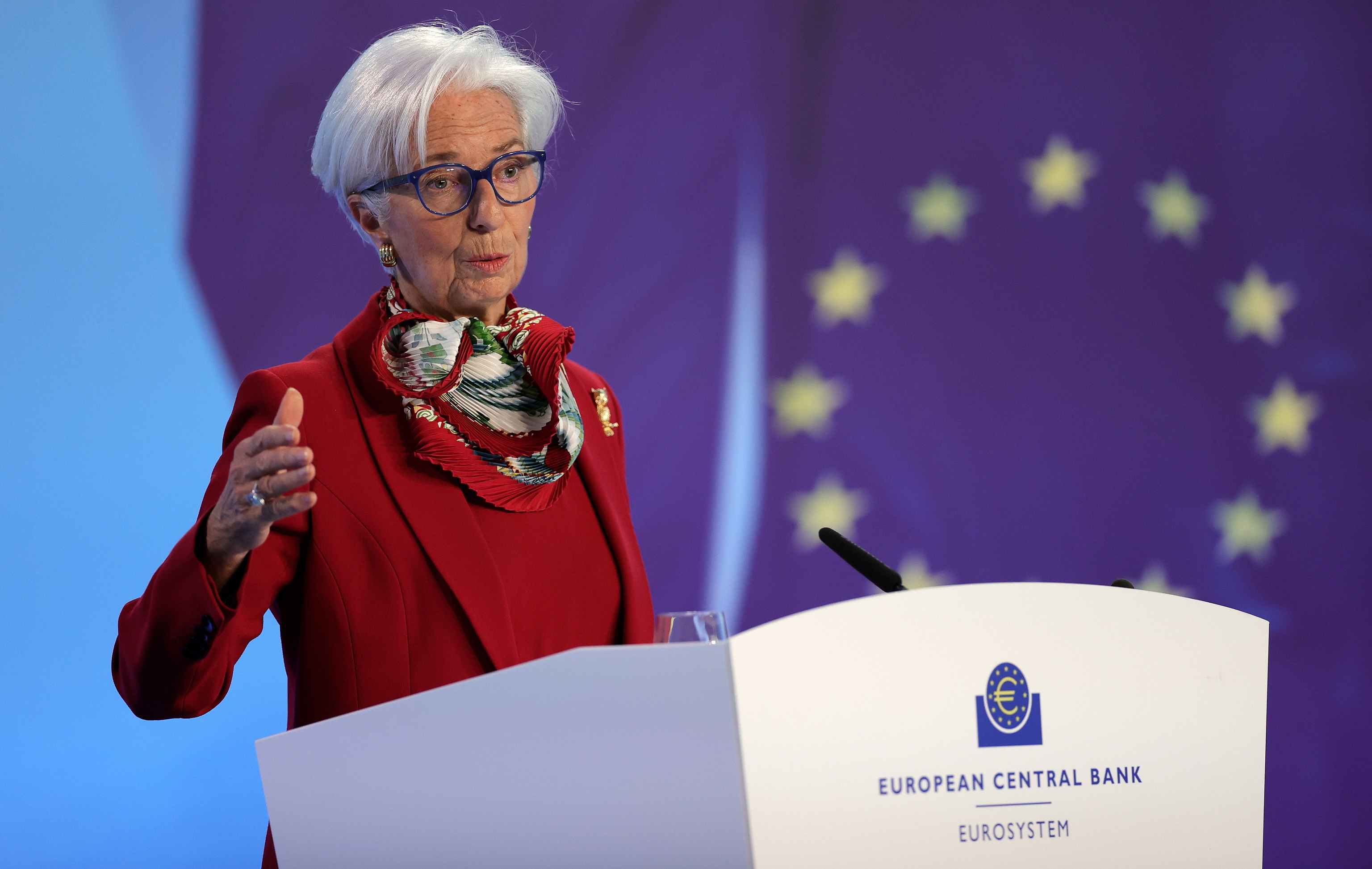 Christine Lagarde, la presidenta del BCE, ayer en Fráncfort.