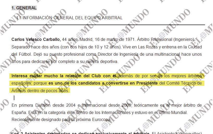 Extracto de uno de los informes sobre árbitros de Javier Enríquez al Barça.