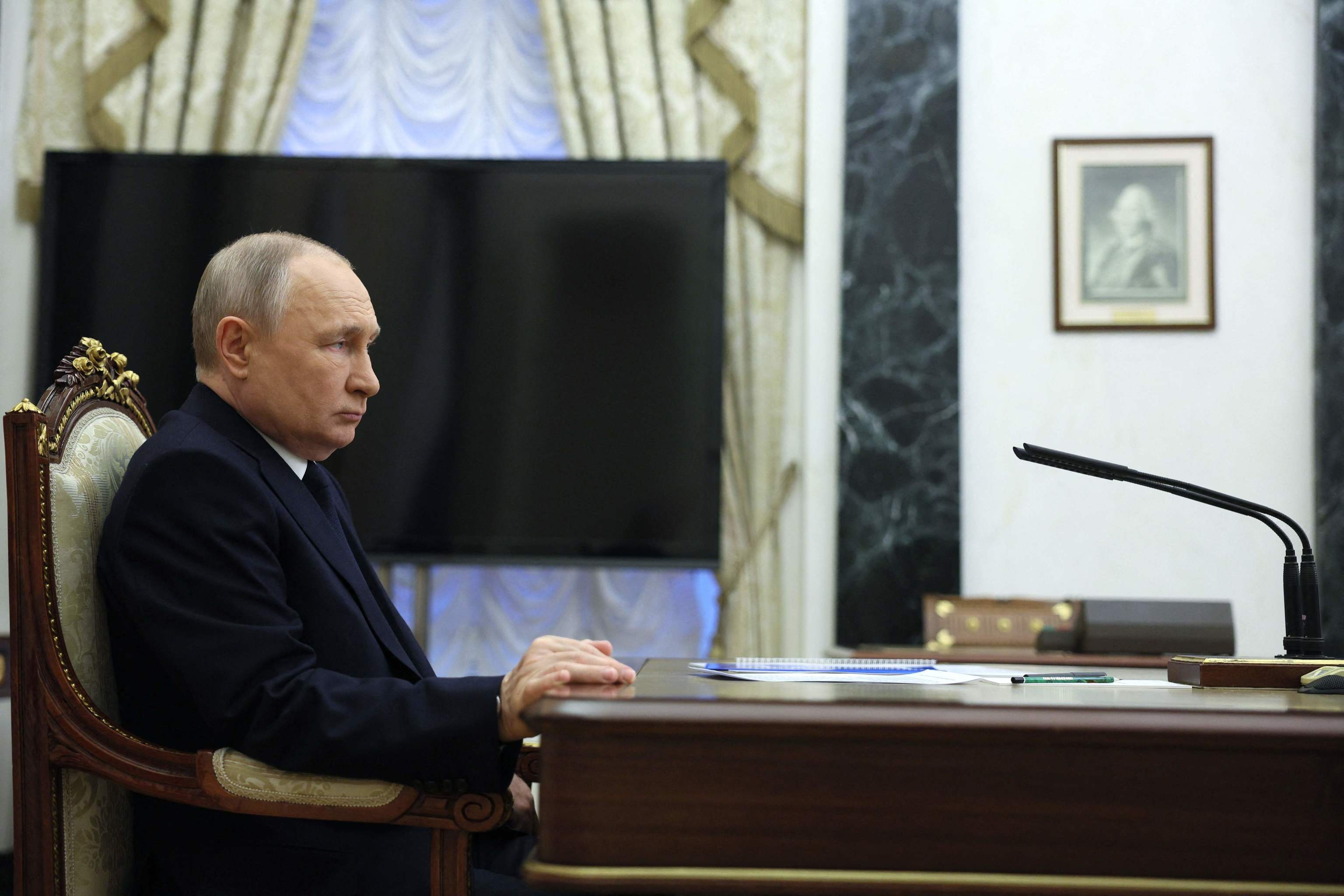 El presidente ruso, Vladimir Putin, en el Kremlin, este sábado.