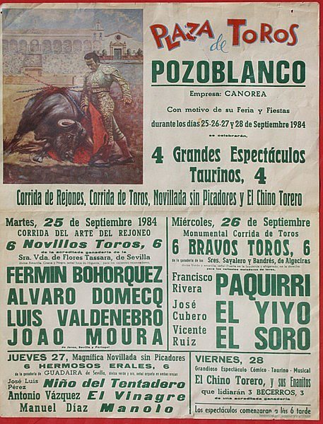 Detalle del cártel de la corrida en Pzoblanco.
