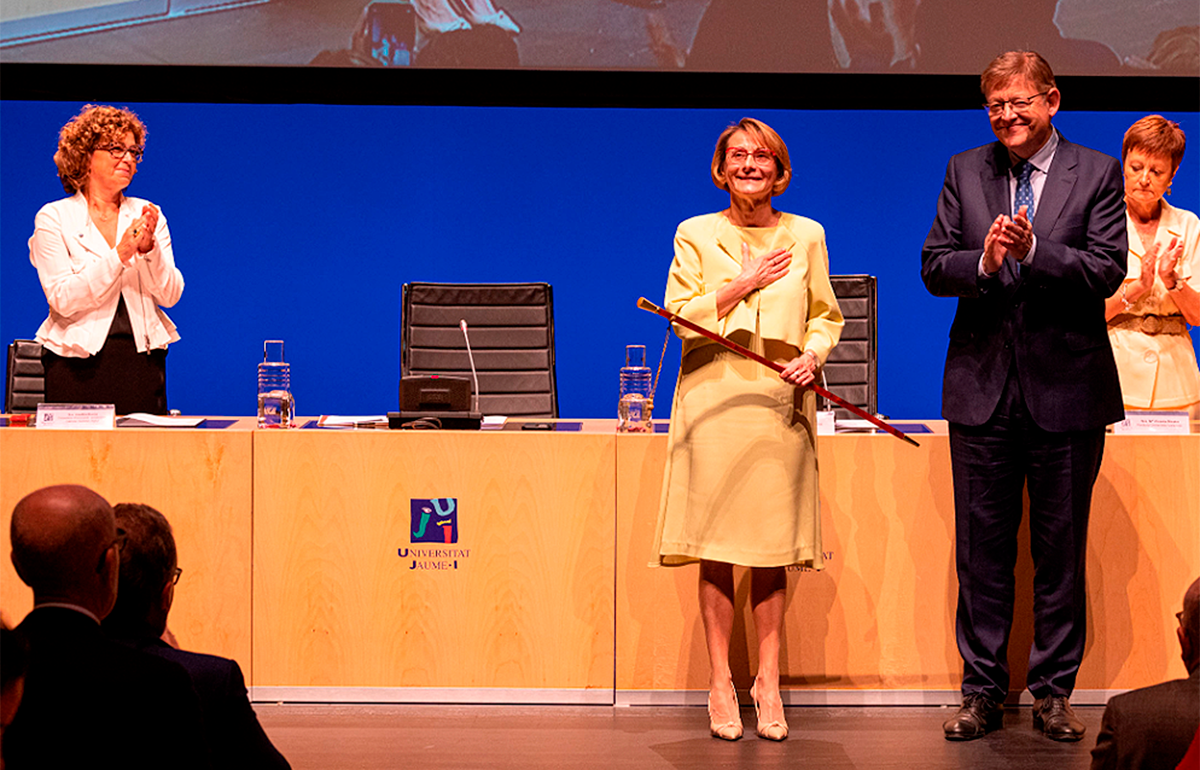La rectora, Eva Alcón, y el presidente de la Generalitat, Ximo Puig, en un acto de la UJI.