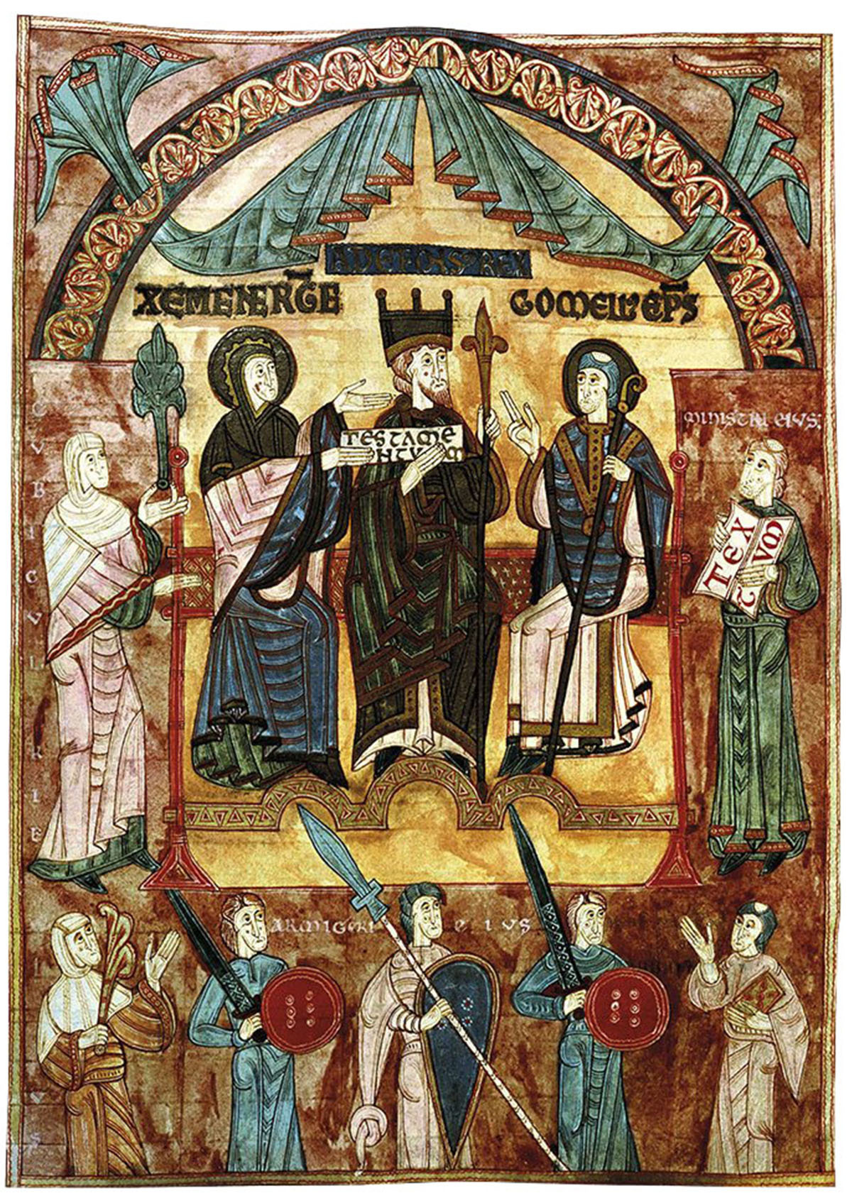 La reina mecenas Jimena y su Cruz de la Victoria junto al Arca Santa de Jerusaln con el lino del siglo I
que pudo envolver  
la cabeza de Cristo