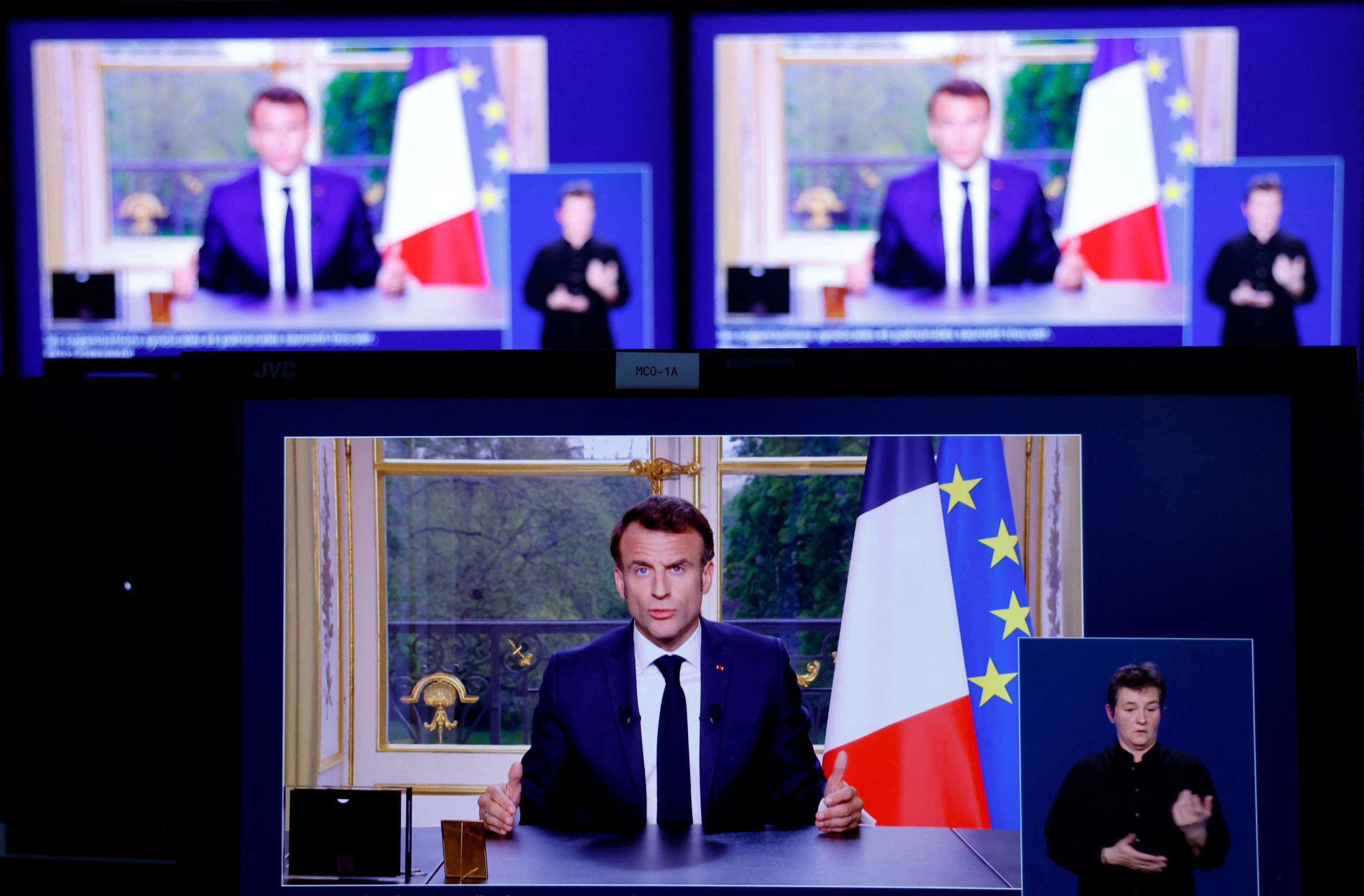 El presidente francés, Emmanuel Macron, durante su mensaje televisado.