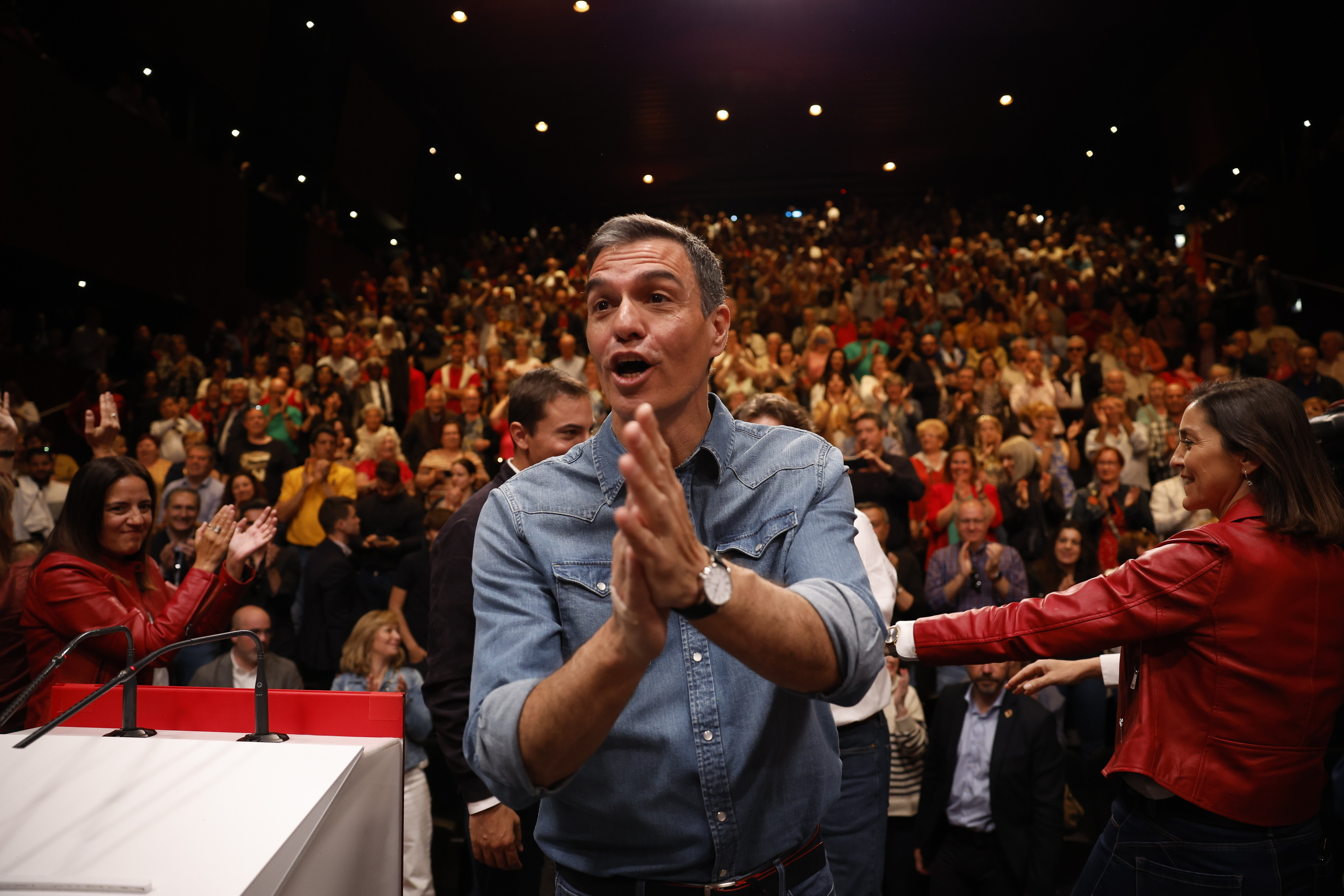 Pedro Sánchez, en un mitin del PSOE en Fuenlabrada