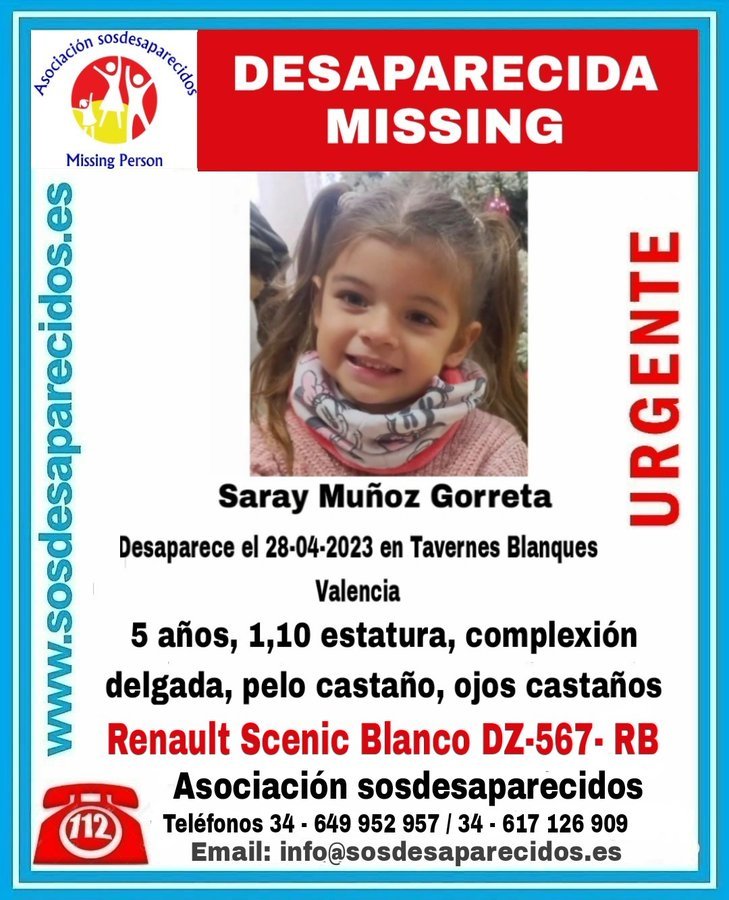 Saray, la menor desaparecida en Tavernes Blanques (Valencia).