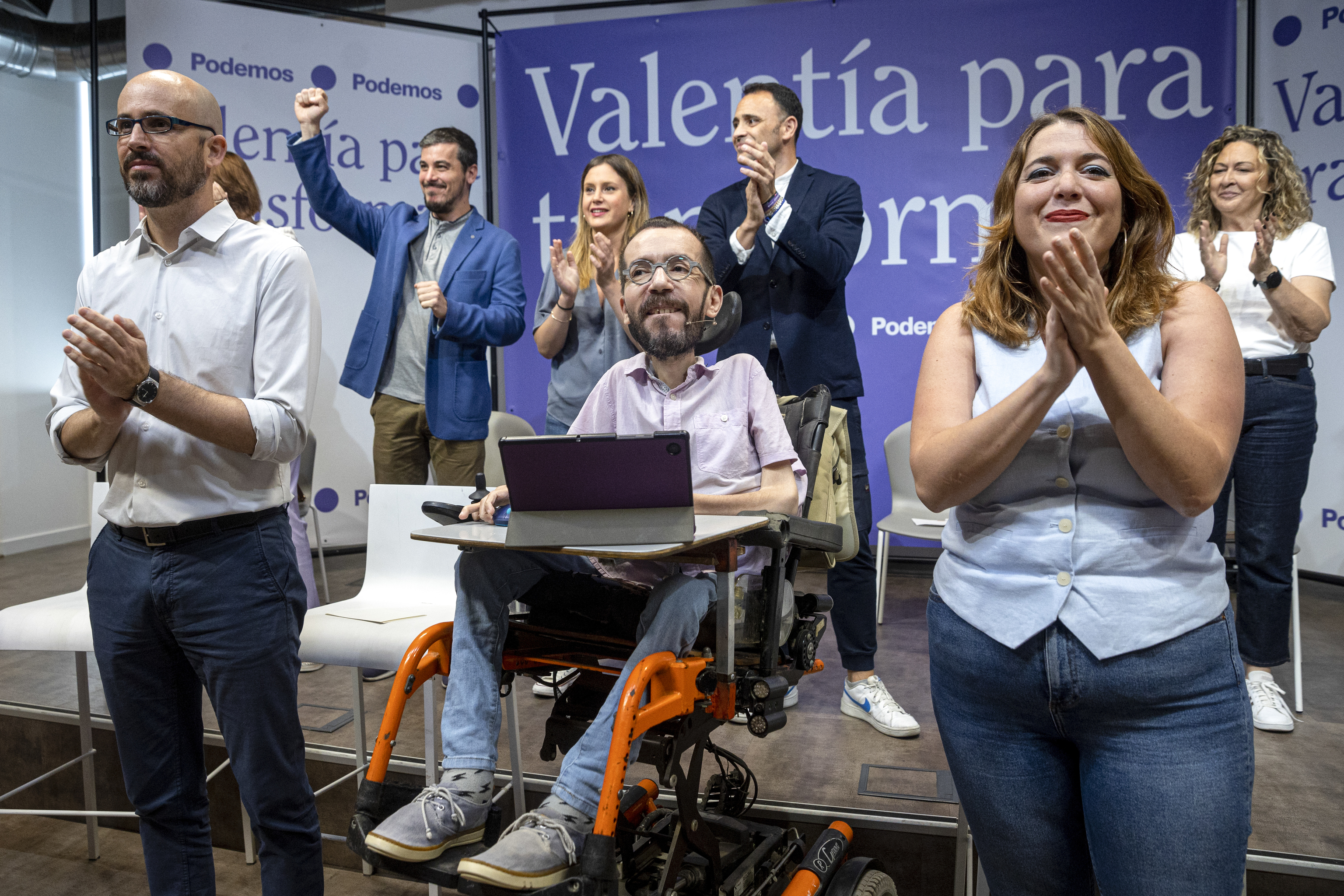 Miembros de la cúpula de Podemos, en un acto del partido este sábado en Madrid.