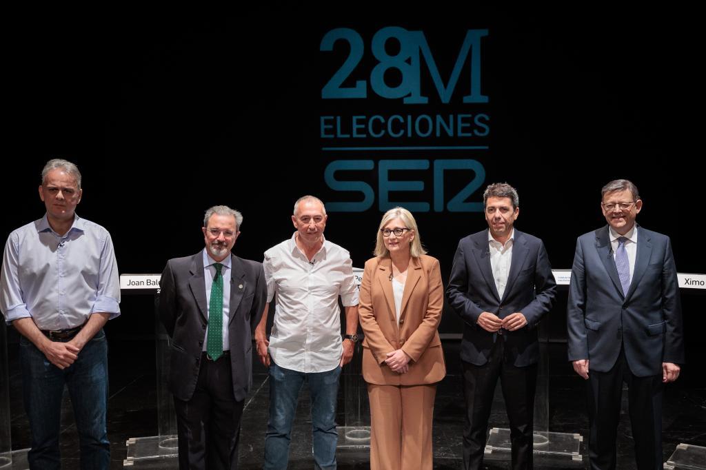 Hctor Illueca, Carlos Flores, Joan Baldov, Mamen Peris, Carlos Mazn y Ximo Puig, en el debate de la SER.