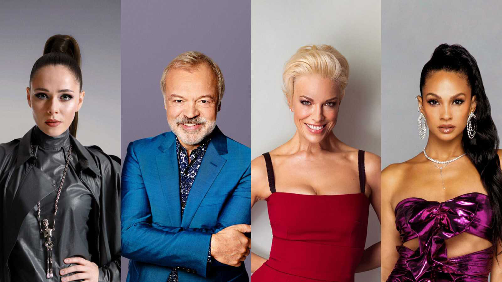 Julia Sanina, Graham Norton, Hannah Waddingham y Alesha Dixon, presentadores de Eurovisin 2023.