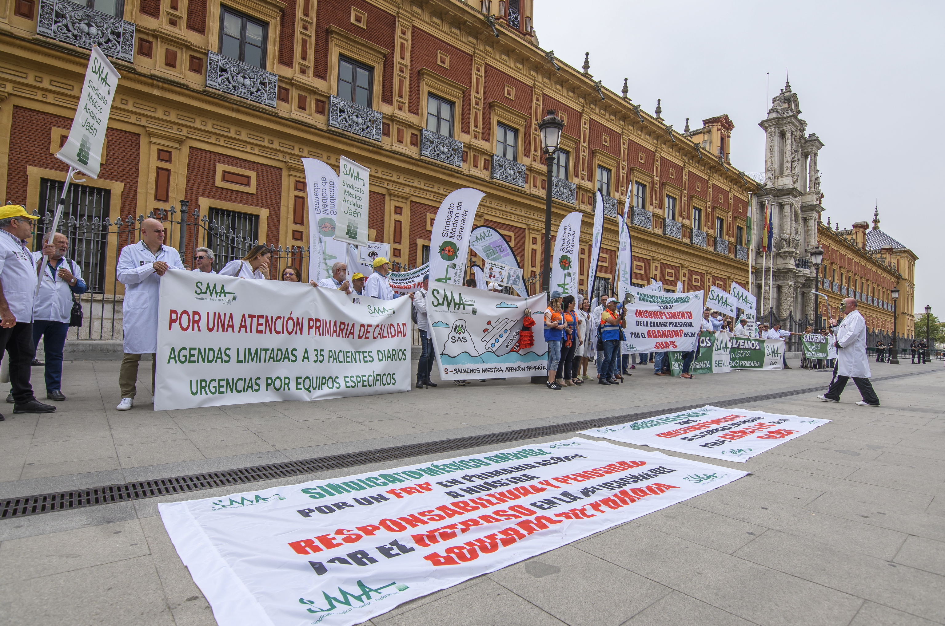 Protesta del Sindicato Mdico de Andaluca, este mircoles, en la entrada del Palacio de San Telmo, sede de la Presidencia de la Junta.