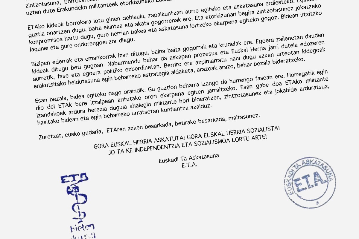 La ltima carta de ETA, escrita a sus militantes.