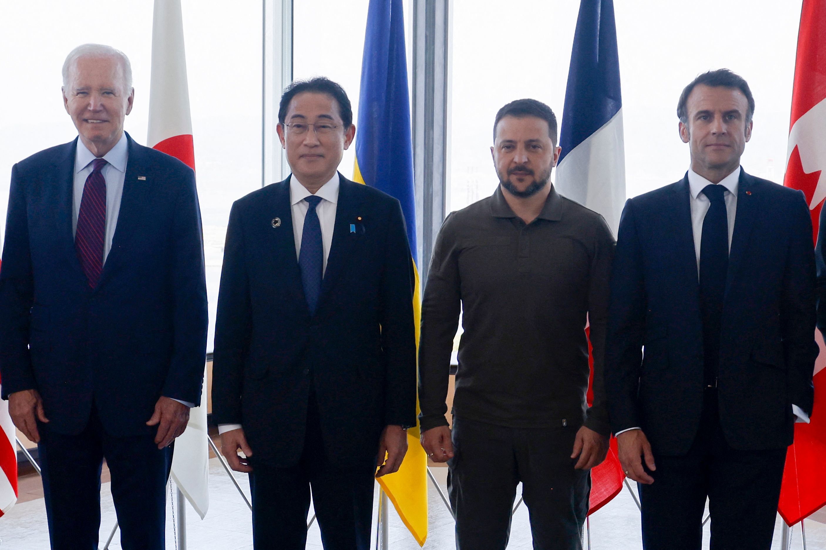 De izqda. a dcha., Biden, KIshida, Zelensky y Macron, en la cumbre de Hiroshima.