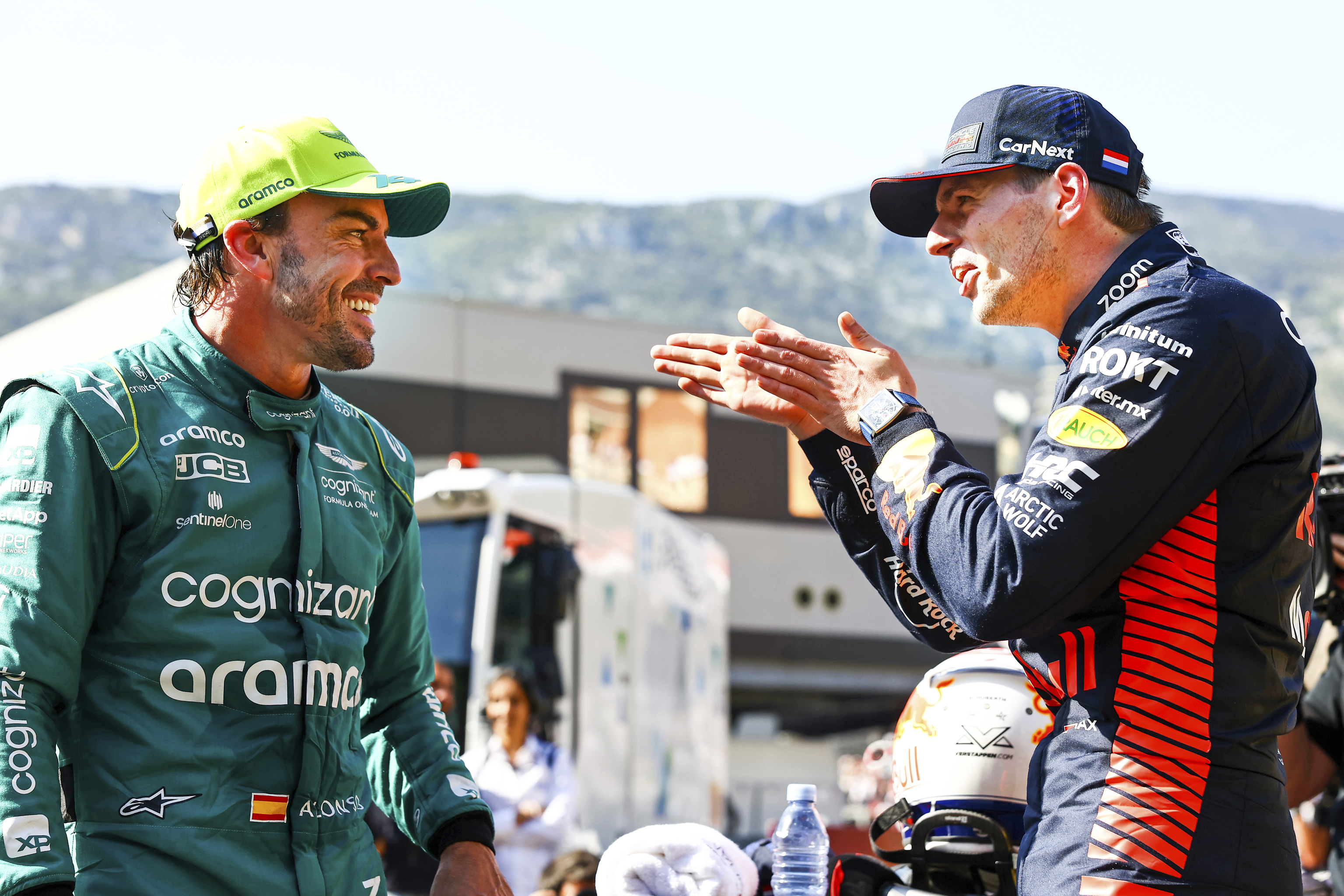 Alonso y Verstappen, tras la clasificación en Mónaco.