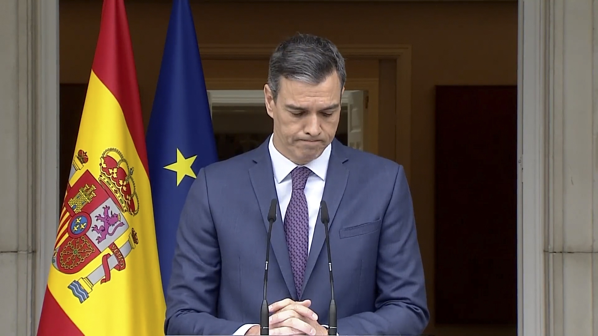 El presidente del Gobierno, Pedro Sánchez, en su declaración institucional.