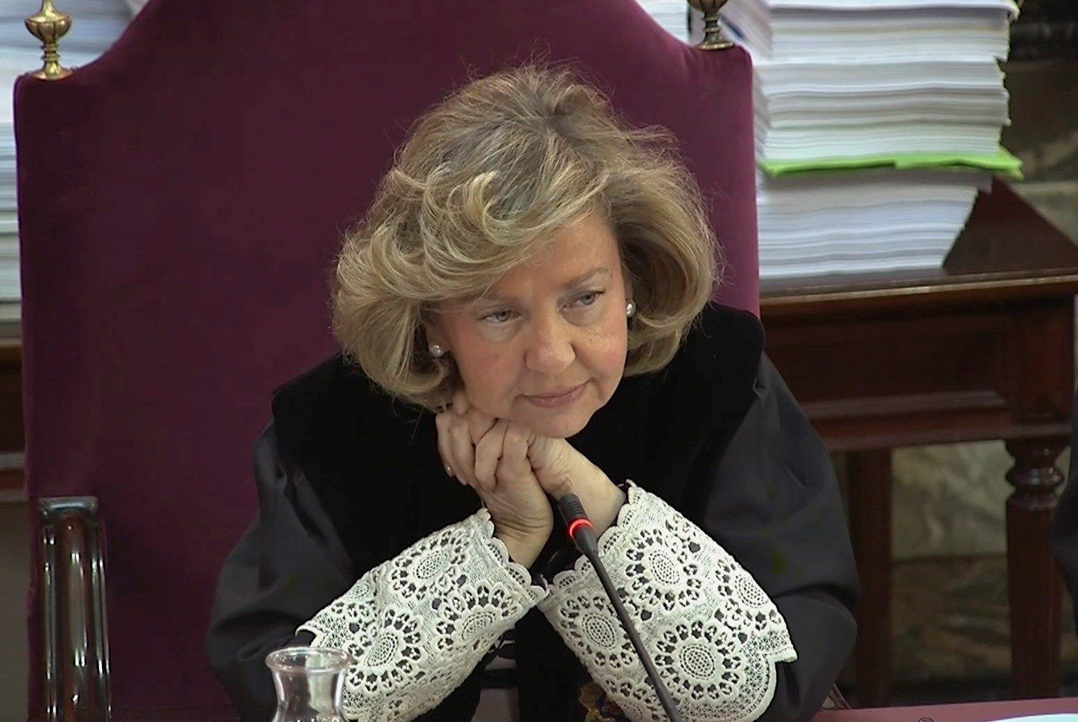 Consuelo Madrigal, en abril de 2019, durante el juicio en el Supremo por el 1-O.