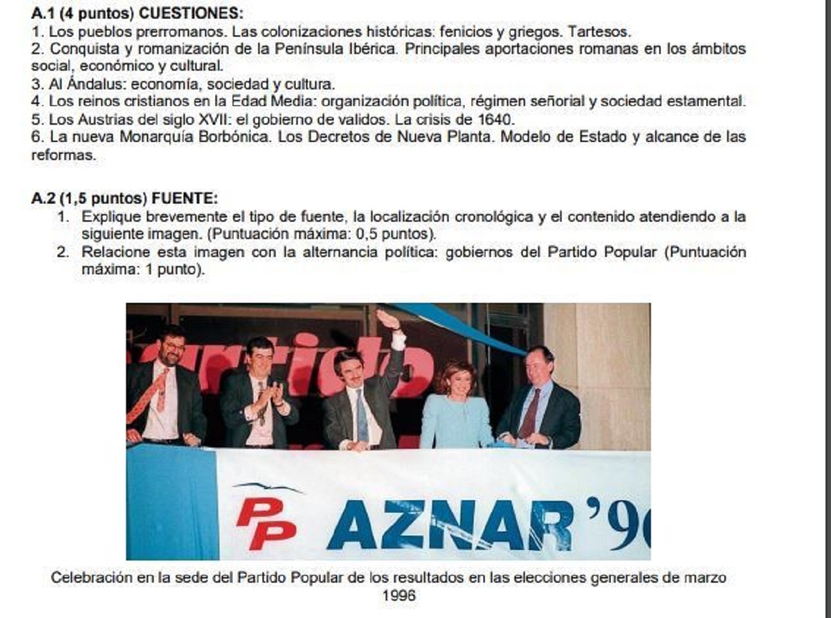 La Selectividad de Madrid pregunta por los gobiernos de Aznar con una foto de su victoria sobre Felipe González